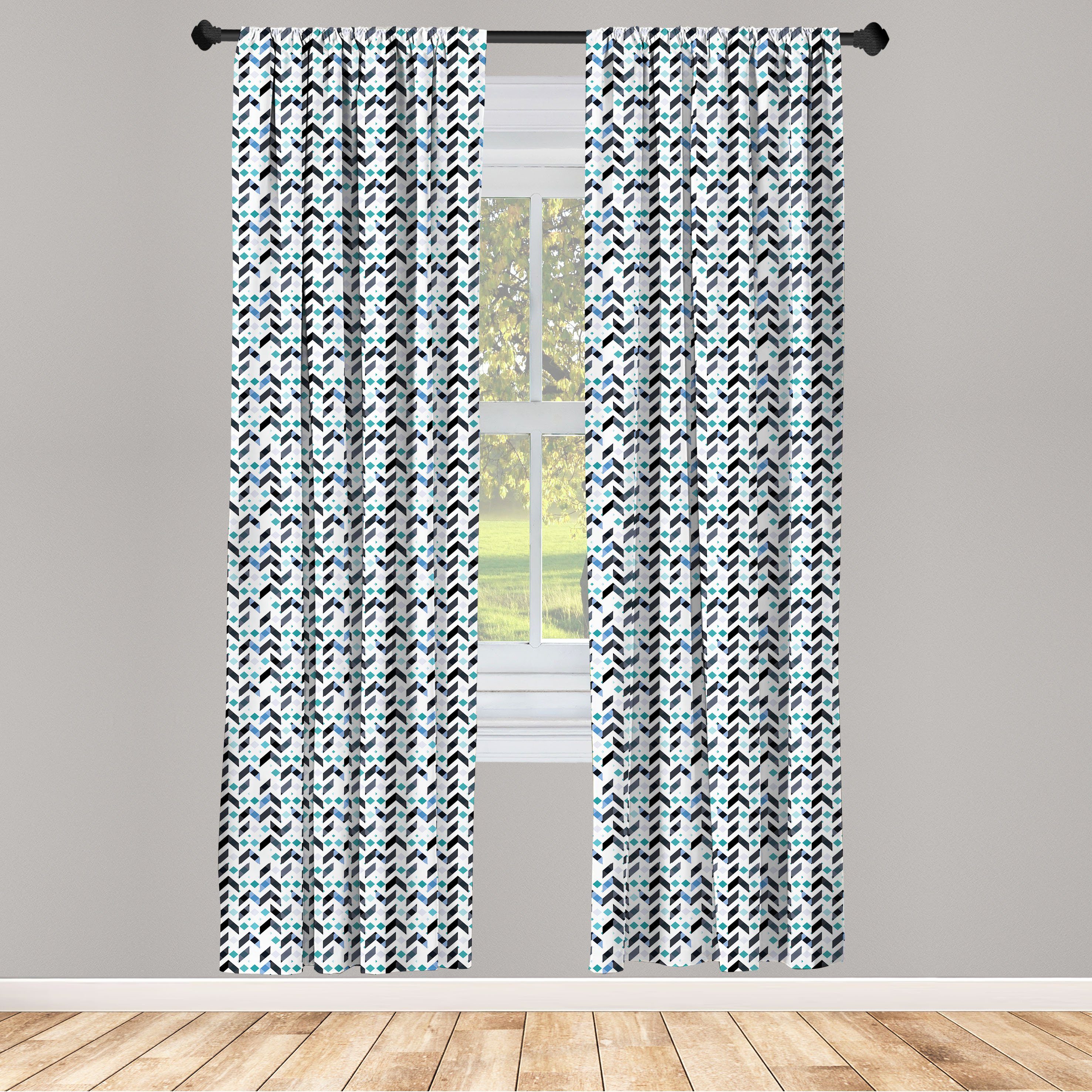 Gardine Vorhang für Wohnzimmer Schlafzimmer Dekor, Abakuhaus, Microfaser, Abstrakt Trippy Zig Zag mit Fischgrätmuster