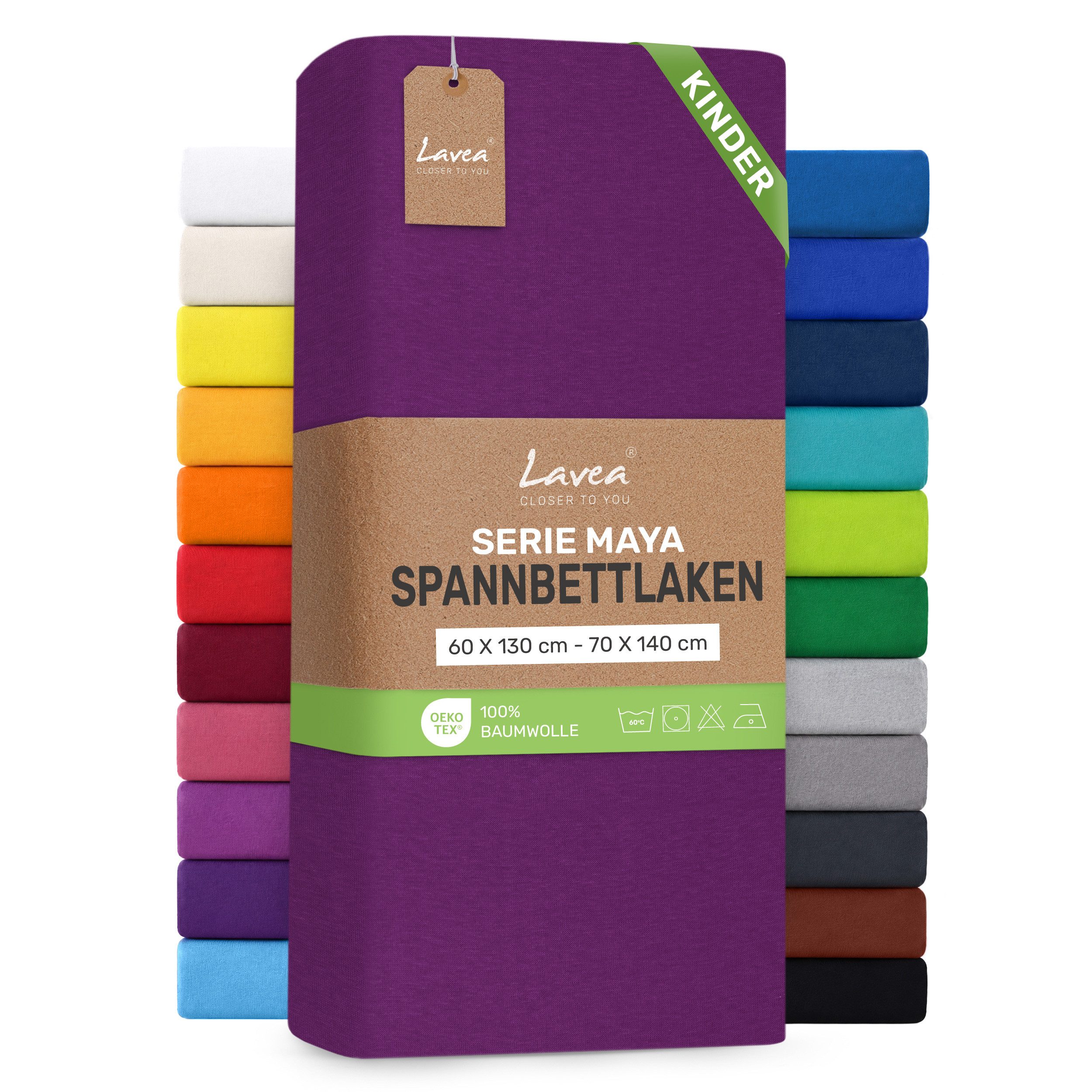Lavea Spannbettlaken Bettlaken Maya, 180x200cm, 200x200cm, 140x200cm, 160x200cm, 100% Baumwolle Jersey, Gummizug: rundum, (1 Stück), für Matratzen, Topper, Boxspring- und Wasserbetten, weich, langlebig