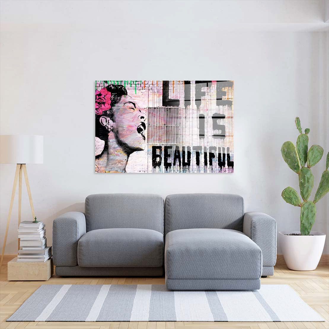 Artedinoi Acrylglasbild Street Art Life Is Beautiful Acrylglas Wandbild Bild Wanddeko Wohnzimm