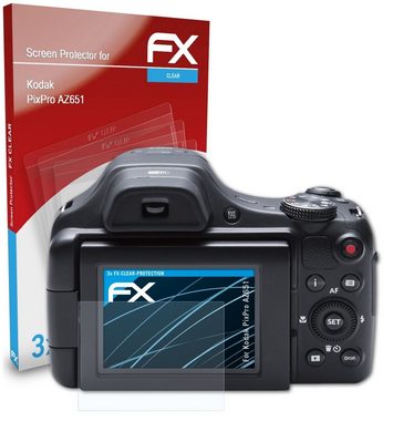 atFoliX Schutzfolie Displayschutz für Kodak PixPro AZ651, (3 Folien), Ultraklar und hartbeschichtet