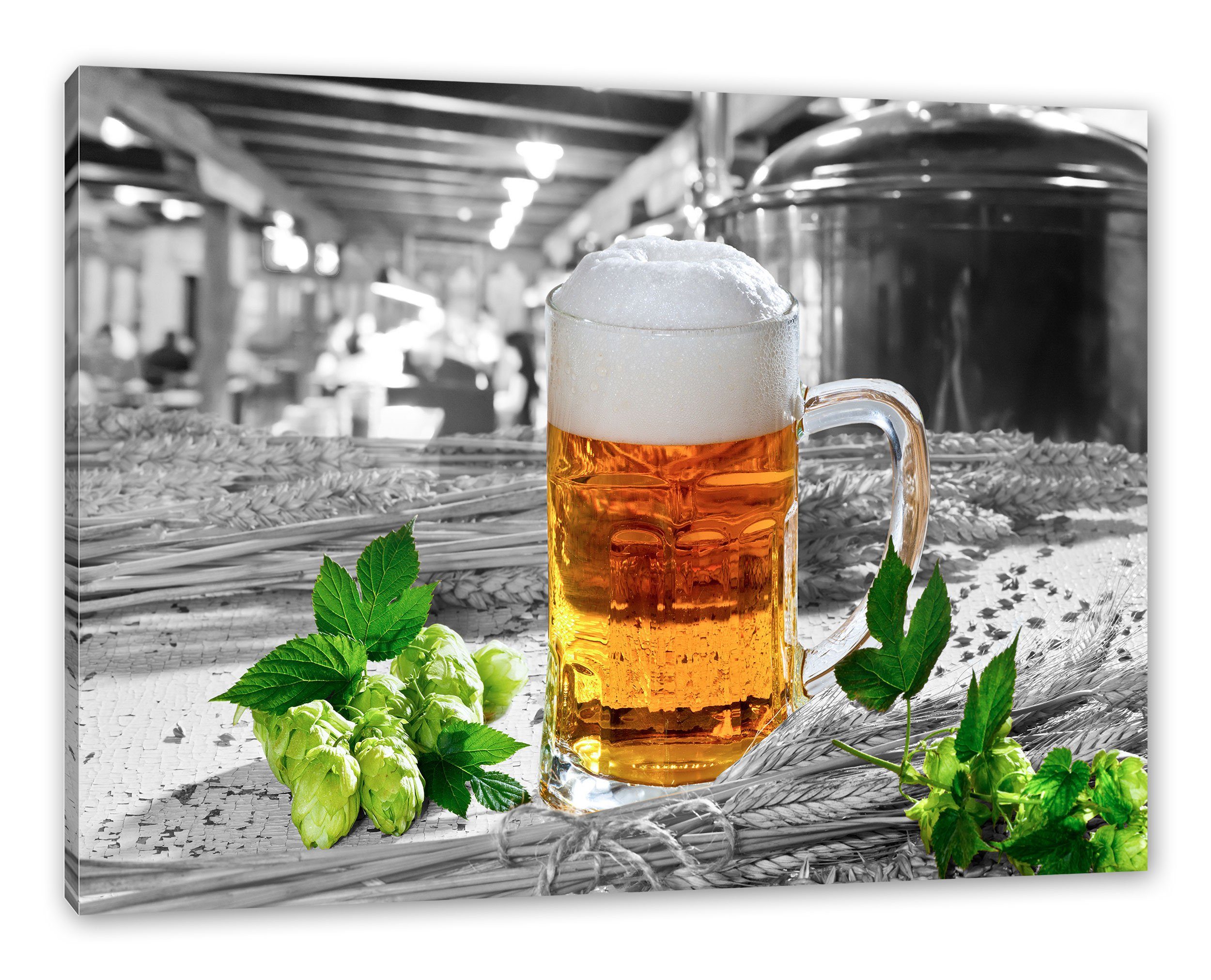 Pixxprint Leinwandbild Frisches Bier mit Schaumkrone, Frisches Bier mit Schaumkrone (1 St), Leinwandbild fertig bespannt, inkl. Zackenaufhänger