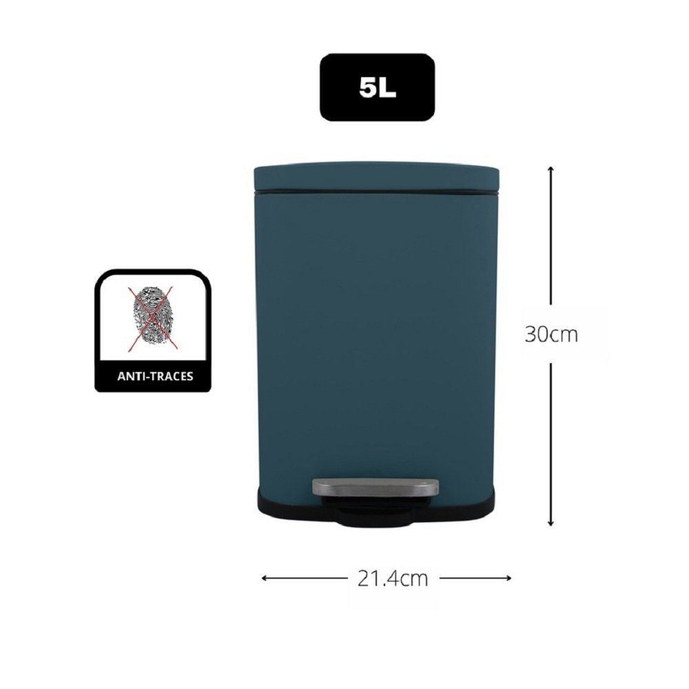 spirella Kosmetikeimer AKIRA, Treteimer mit Softclose-Absenkautomatik, herausnehmbarem Inneneimer, Anti-Fingerprint-Beschichtung, 5L, petrol