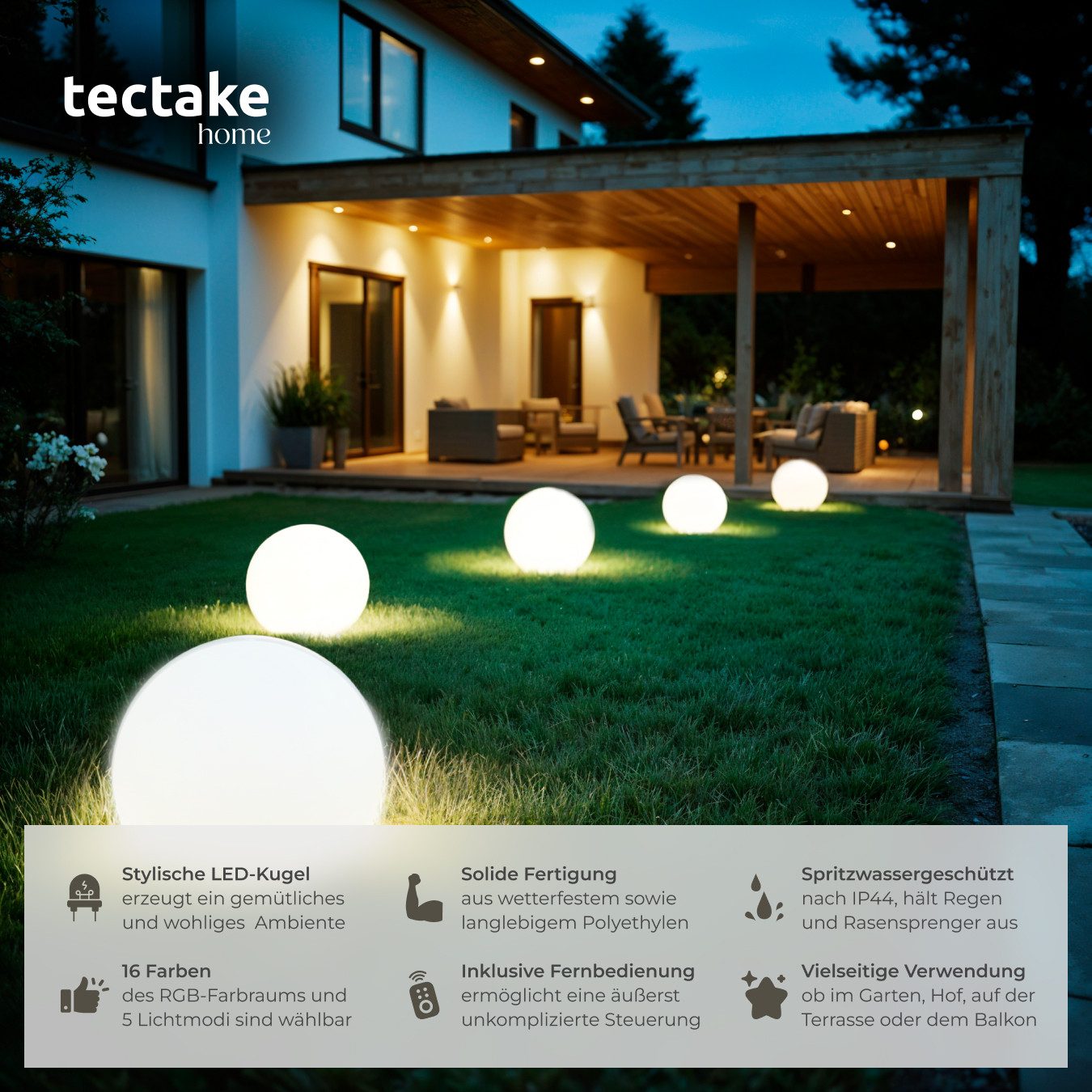 tectake LED Gartenleuchte Kugelleuchte Luminous Globe, LED, mit Fernbedienu günstig online kaufen