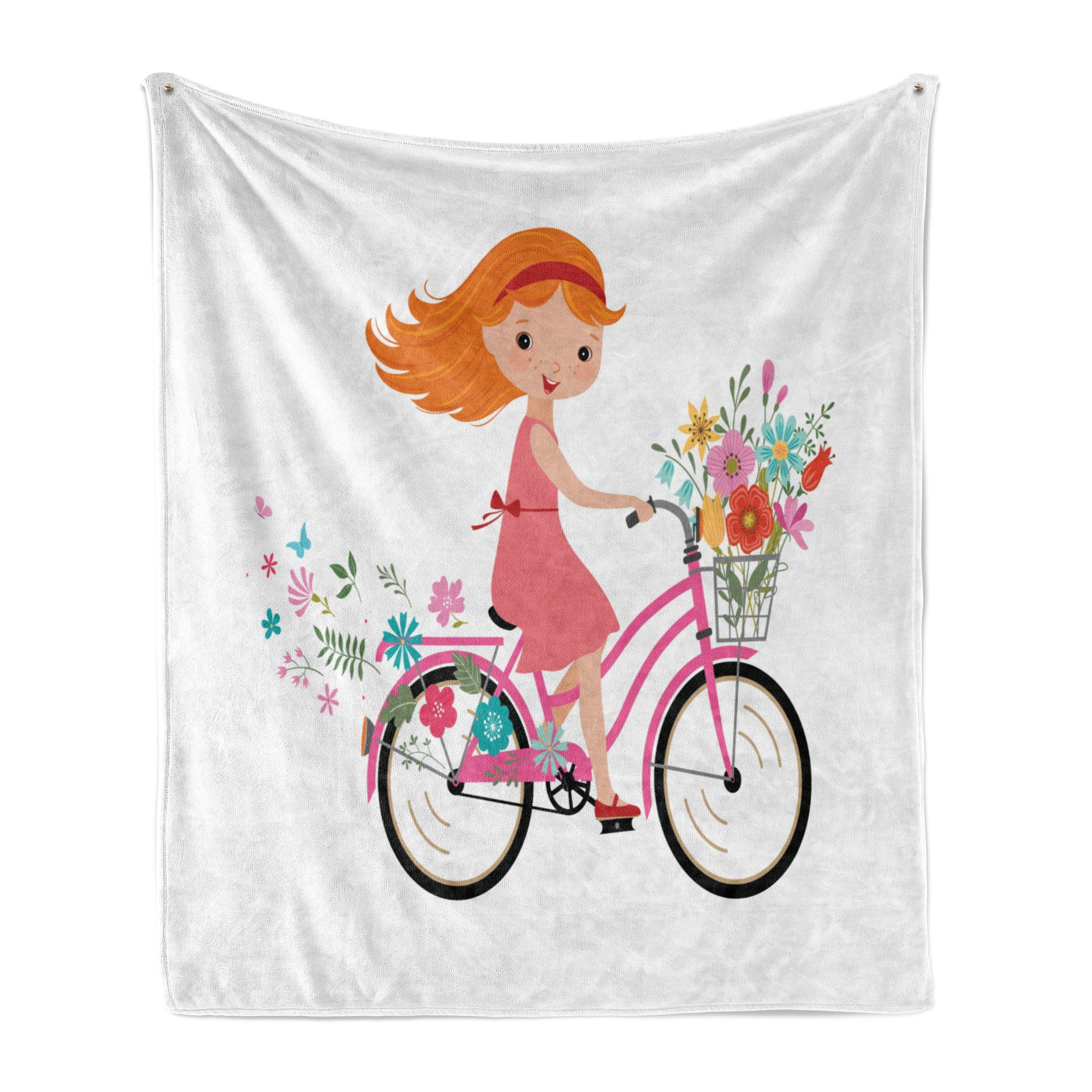 für Mädchen Blume Plüsch Fahrrad-Blumen Abakuhaus, und Innen- auf Glückliches Außenbereich, Wohndecke Gemütlicher den