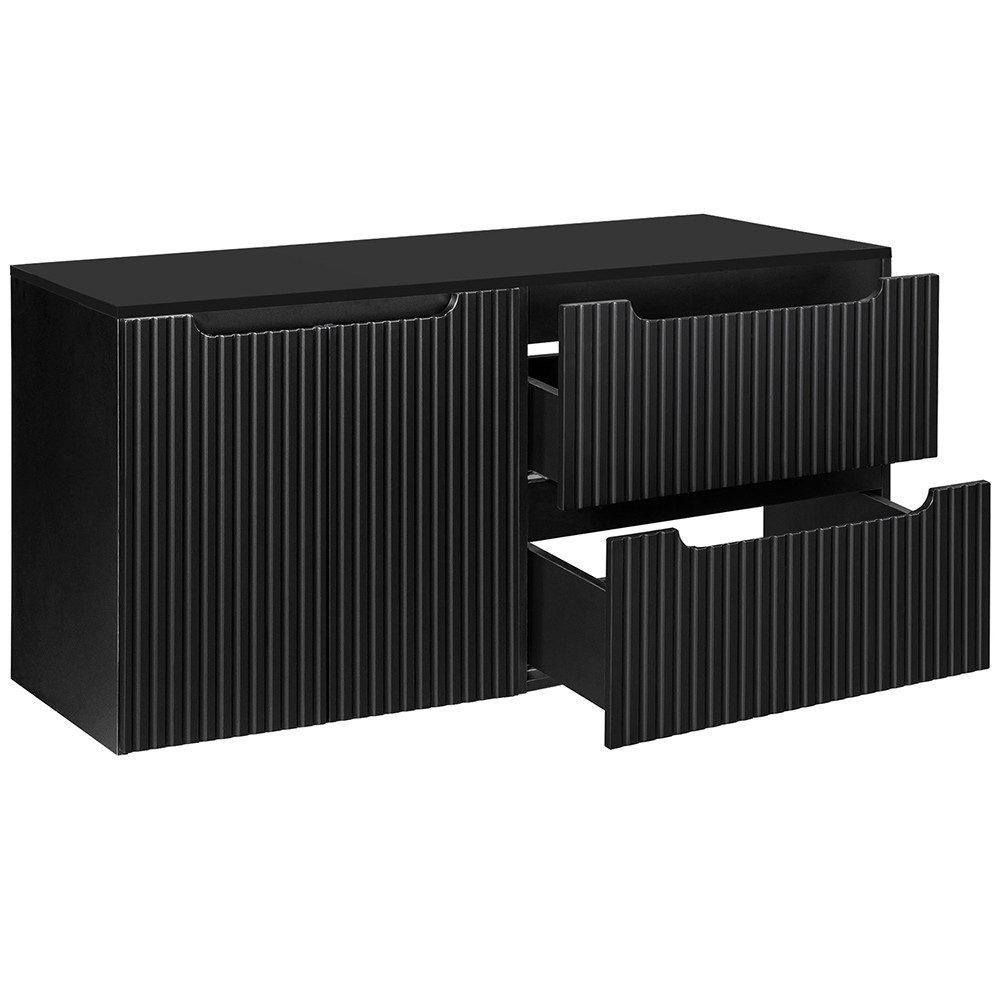 Lomadox Waschbeckenschrank NEWPORT-56-BLACK 120 cm Waschtisch-Unterschrank 40 cm tief schwarz 2 Türen 2 Auszüge