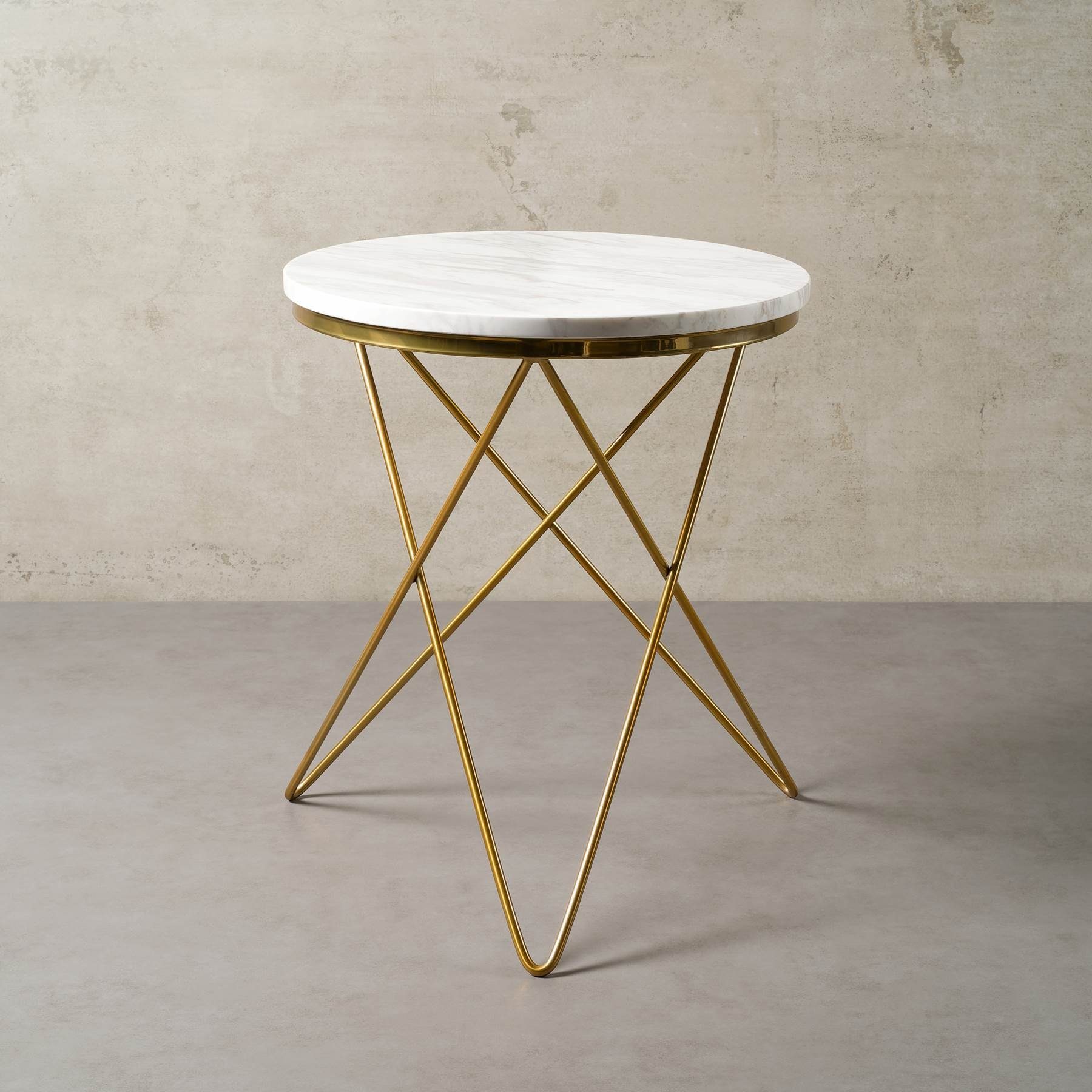 MAGNA Atelier Beistelltisch PARIS mit ECHTEM MARMOR, Beistelltisch rund, gold Metallgestell, Ø52x66cm Olympus White