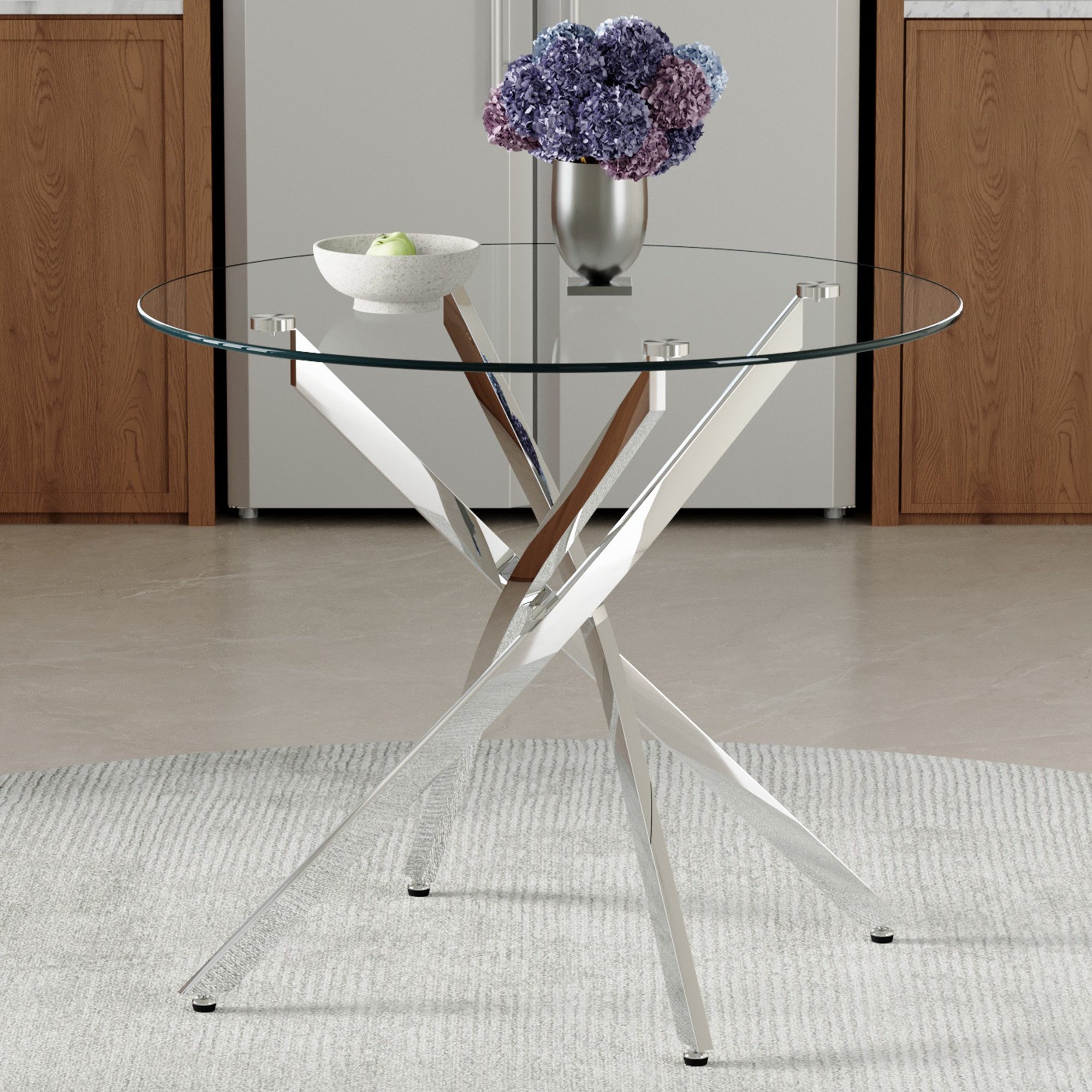Odikalo Esstisch Couchtisch Wohnzimmertisch mit Metallbeinen (luxuriösen Leicht-Design Schlichter Esstisch aus gehärtetem Glas mit silbernem Metallgestell geeignet für kleine Wohnungen Haushalte und Essbereiche Für 2–4 Personen 88cm)