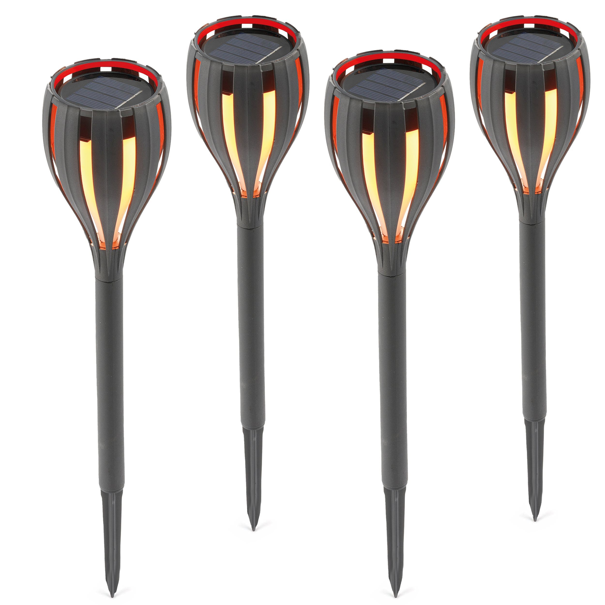 esotec LED Gartenfackel 4er Set Solar-Steckleuchten Bioko H=29,5cm LED bernsteinfarben 102780, LED fest integriert