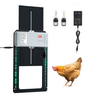 Crenex Haustierklappe Lichtsensor&Timer, 2 in 1 Hühnertür Hühnerklappe Handsender&Leuchten