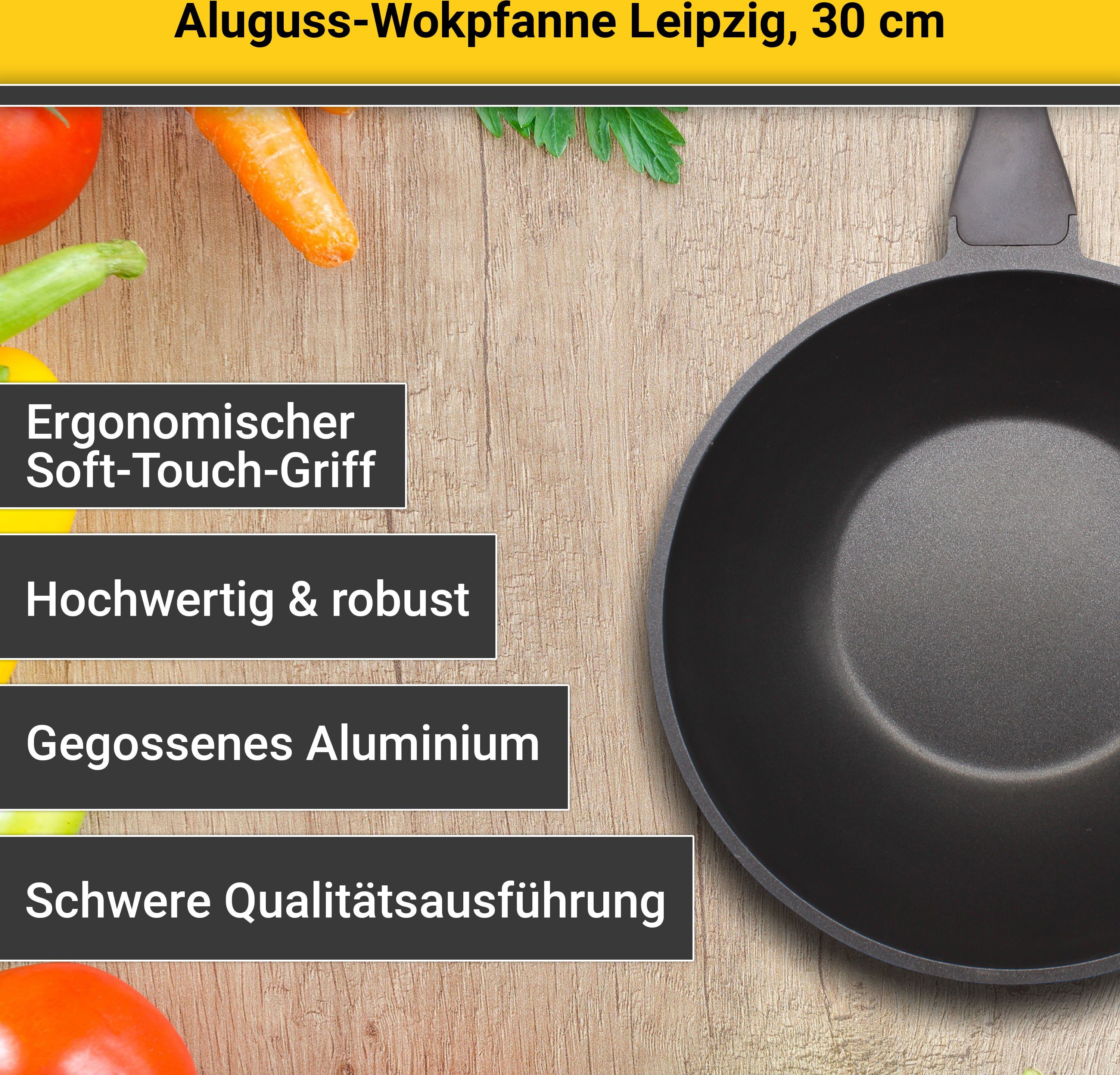 Krüger Wok Aluguss Wokpfanne LEIPZIG, 30 cm, Aluminiumguss (1-tlg), hochwertige Antihaft-Versiegelung – Bild 5 von 5