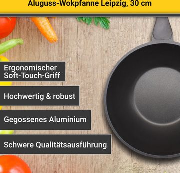 Krüger Wok Aluguss Wokpfanne LEIPZIG, 30 cm, Aluminiumguss (1-tlg), hochwertige Antihaft-Versiegelung