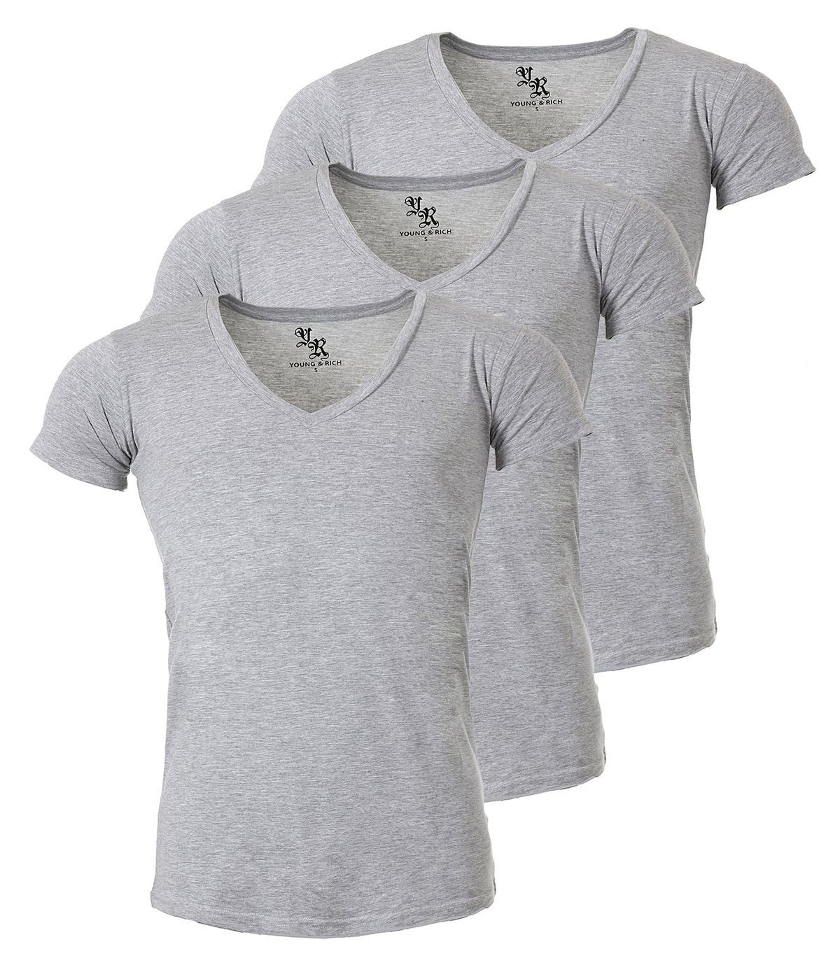 Young & Rich T-Shirt Herren Uni Basic 1315 extra tiefer Ausschnitt 3er Pack (3er-Pack, 3-tlg., 3er-Pack) V-Ausschnitt unifarben kurzarm slim fit
