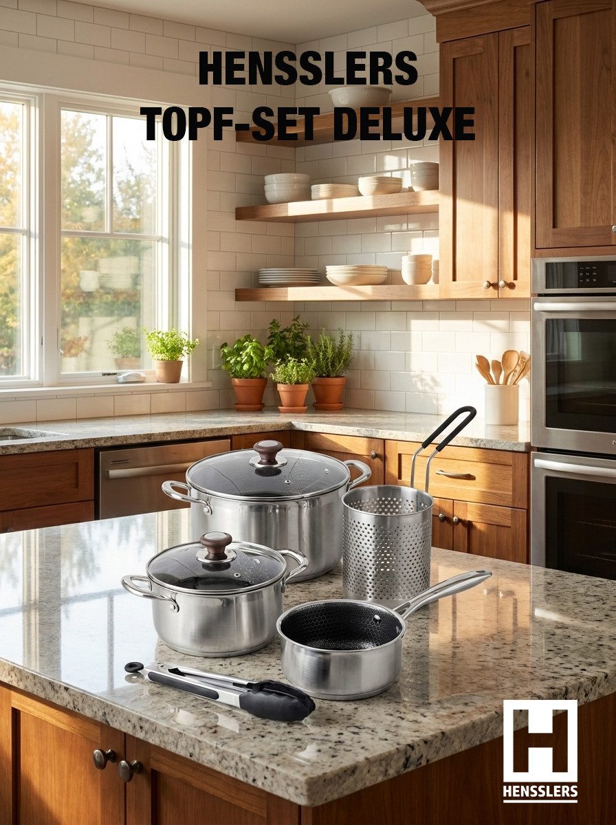HENSSLERS Kochtopf HENSSLERS Edelstahl-Topf-Set inkl. Grillzange & Pastasieb, Edelstahl (Set, 7-tlg)