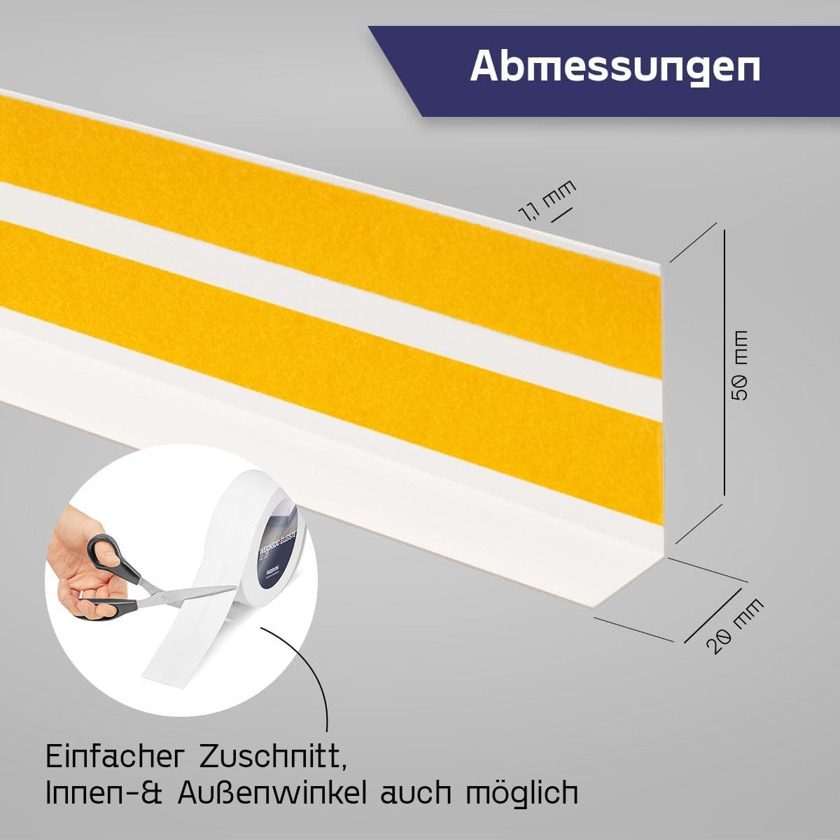 HOLZBRINK Sockelleiste PVC Weichsockelleiste selbstklebend 50x20mm Weiß, L: 500 cm, 5m Rolle, Küchenabschlussleiste Arbeitsplatte, Fensterleiste, Fensterabdichtung
