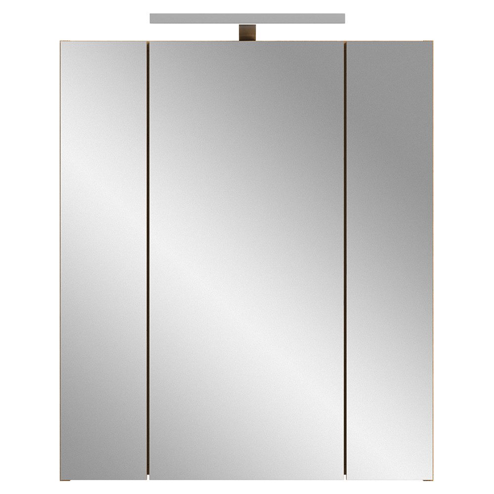 Lomadox Spiegelschrank IGGESUND-158 60 cm breit in Eiche, 3 Türen mit 3D-Funktion, inkl. LED-Beleuchtung