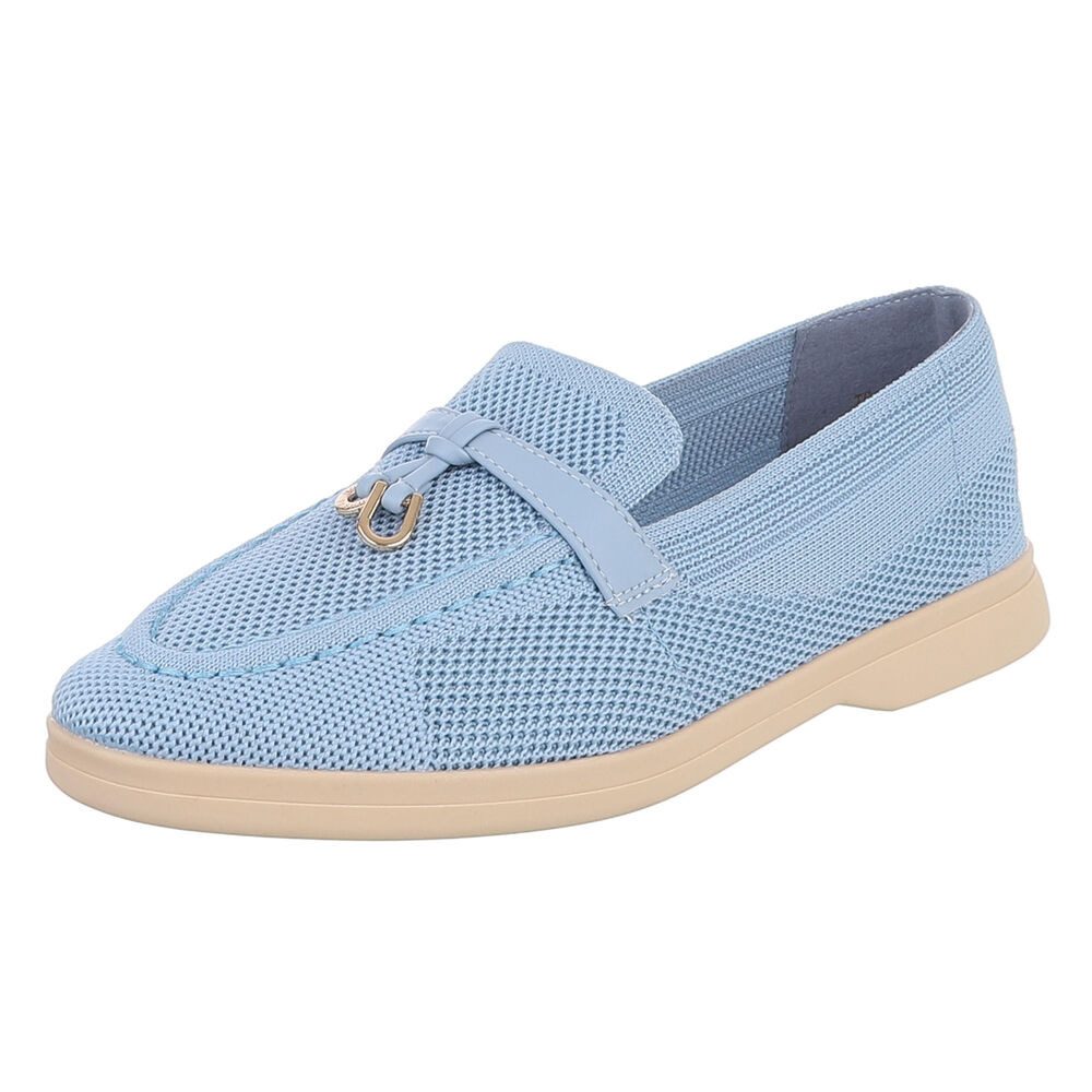 Ital-Design Atmungsaktive Loafers für Damen mit eleganter Schnalle Slipper (91116832) Blockabsatz Mokassins in Hellblau