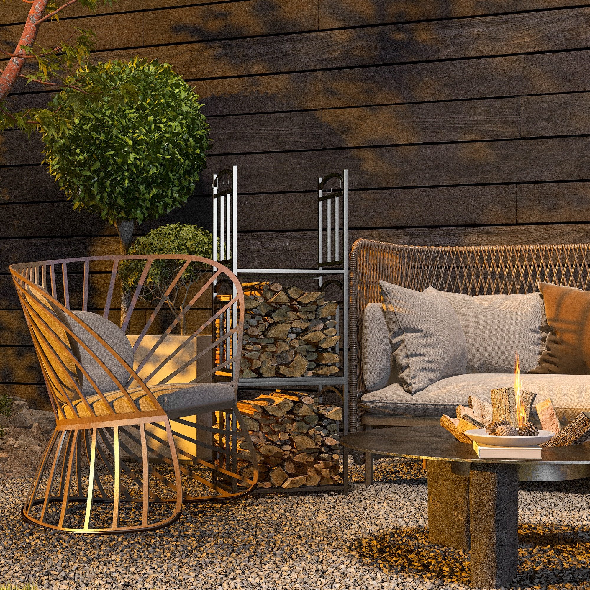 Outsunny Kaminholzregal Brennholzregal, BxTxH:46x32x126 cm, (3 flexible Ebenen, 1-St., obere Haken und Griffe), Metall, Schwarz
