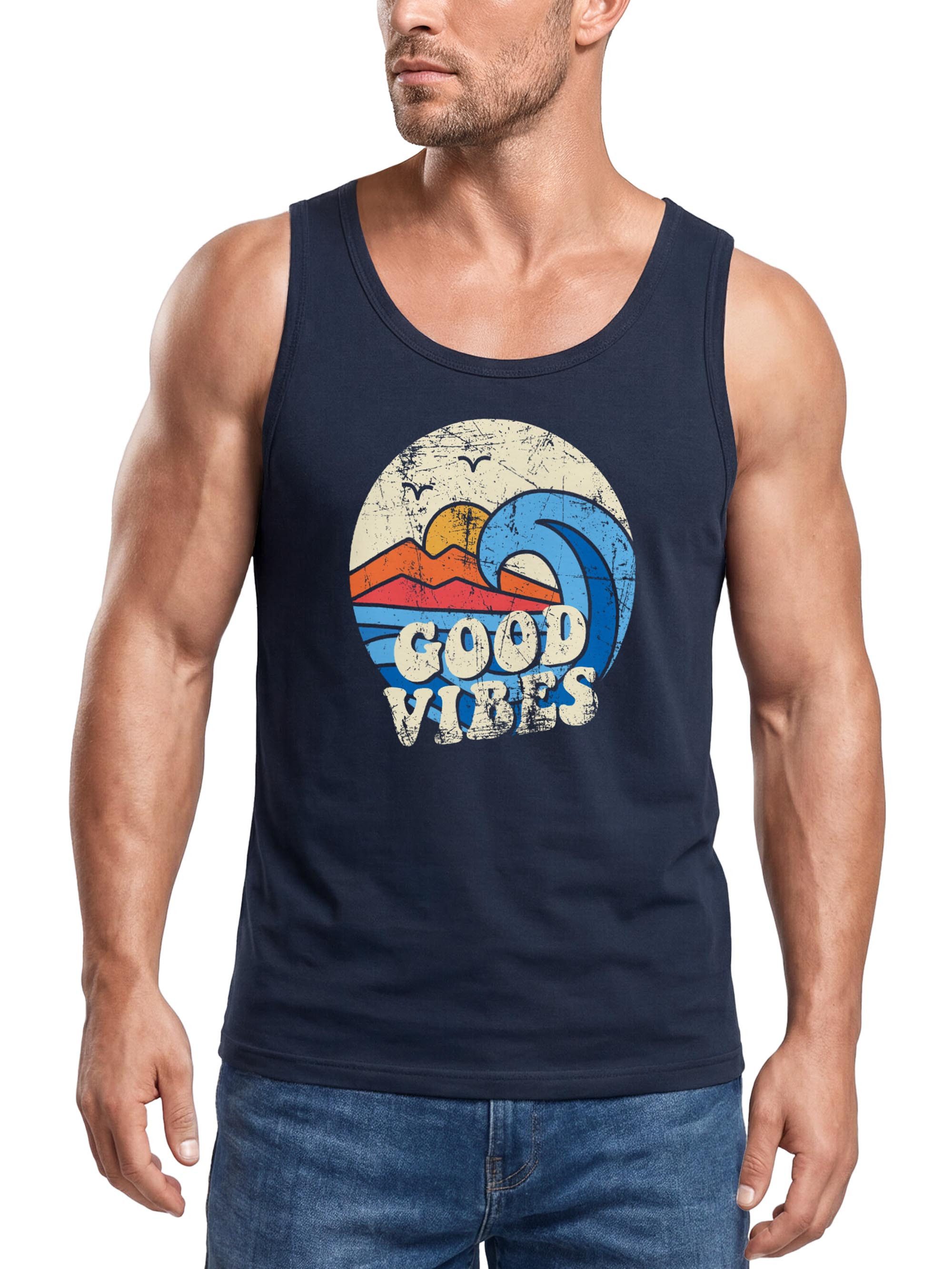 Tanktop Herren Tank-Top Good Vibes Welle Hippie Slogan Statement Surf Design