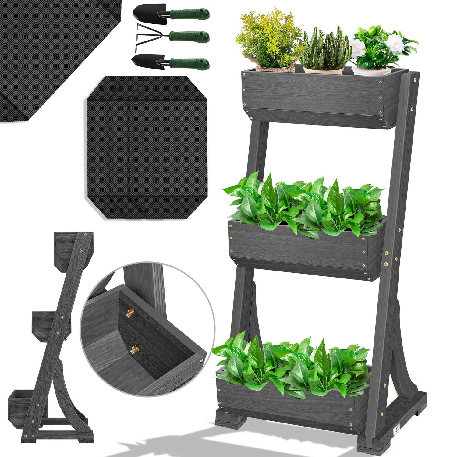 KESSER Hochbeet, mit Etagen Premium Blumenkasten Blumentreppe Gemüsebeet Blumenbeet