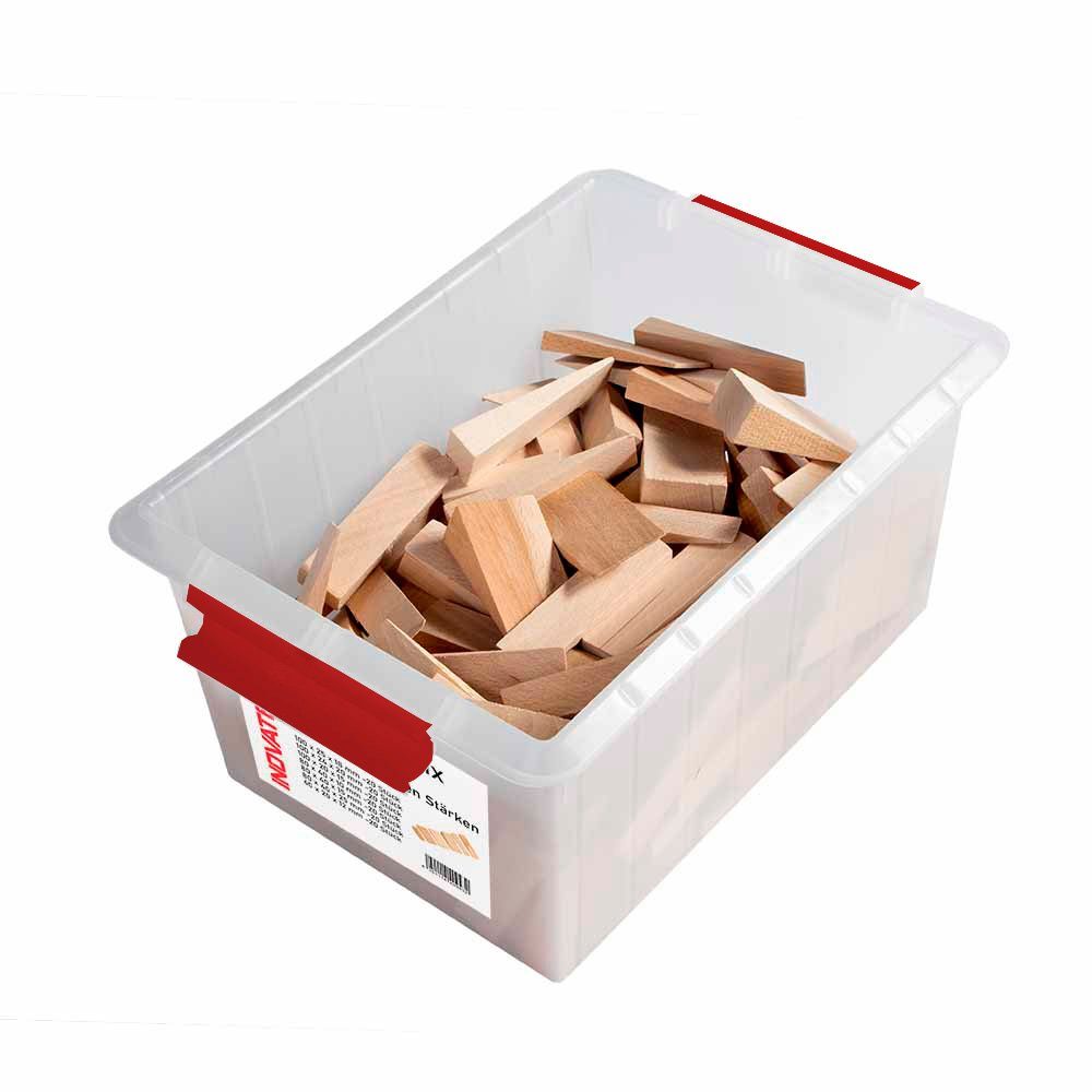 x gemischte Auswahl in natur, praktischer 140 Holz Box Inovatec Unterlegplatte Kunststoff Hartholzkeile Inovatec Keile Buchenholz,