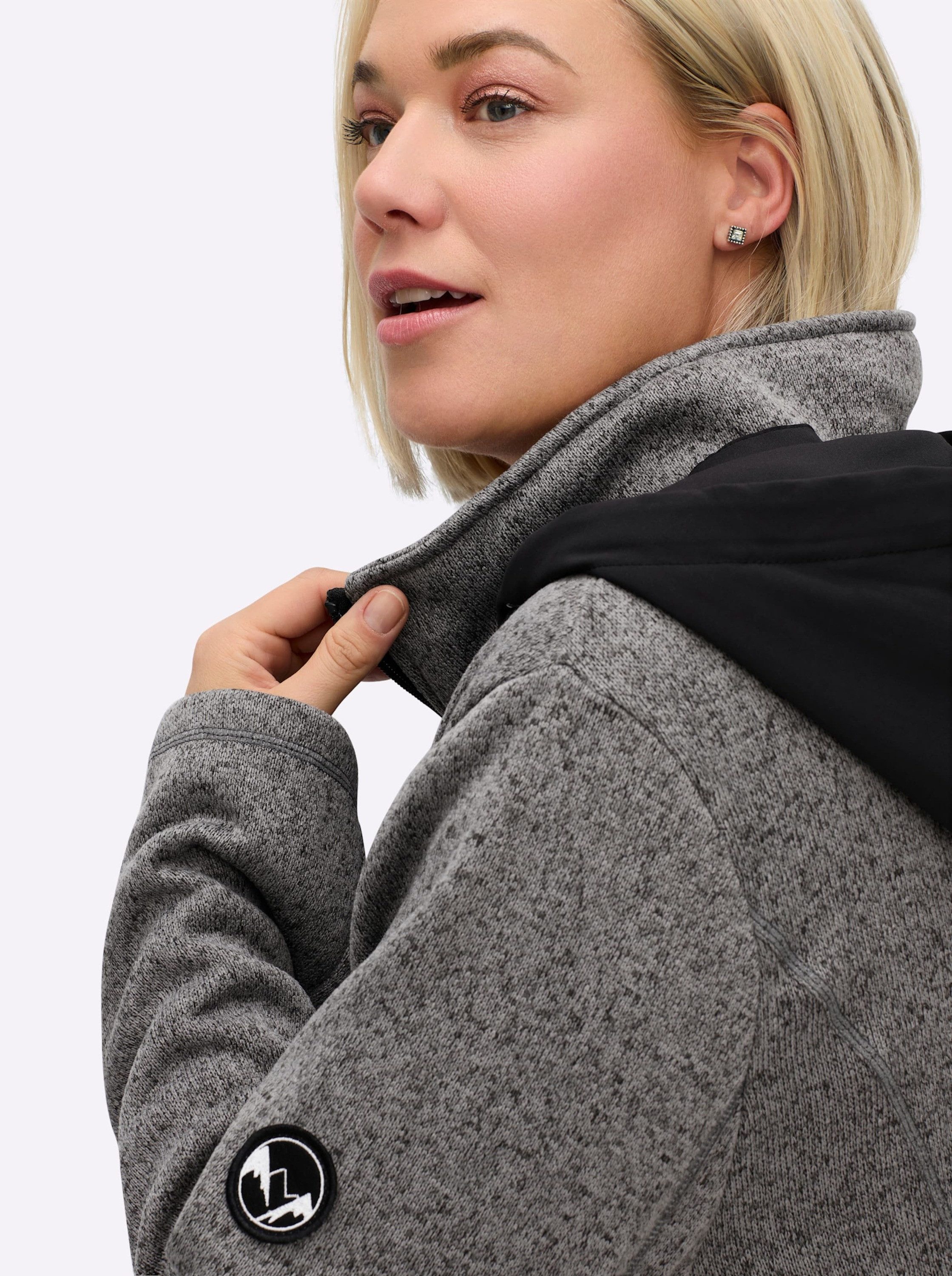 Sheego Winterjacke Strick-Fleecejacke Langarm – Bild 4 von 5
