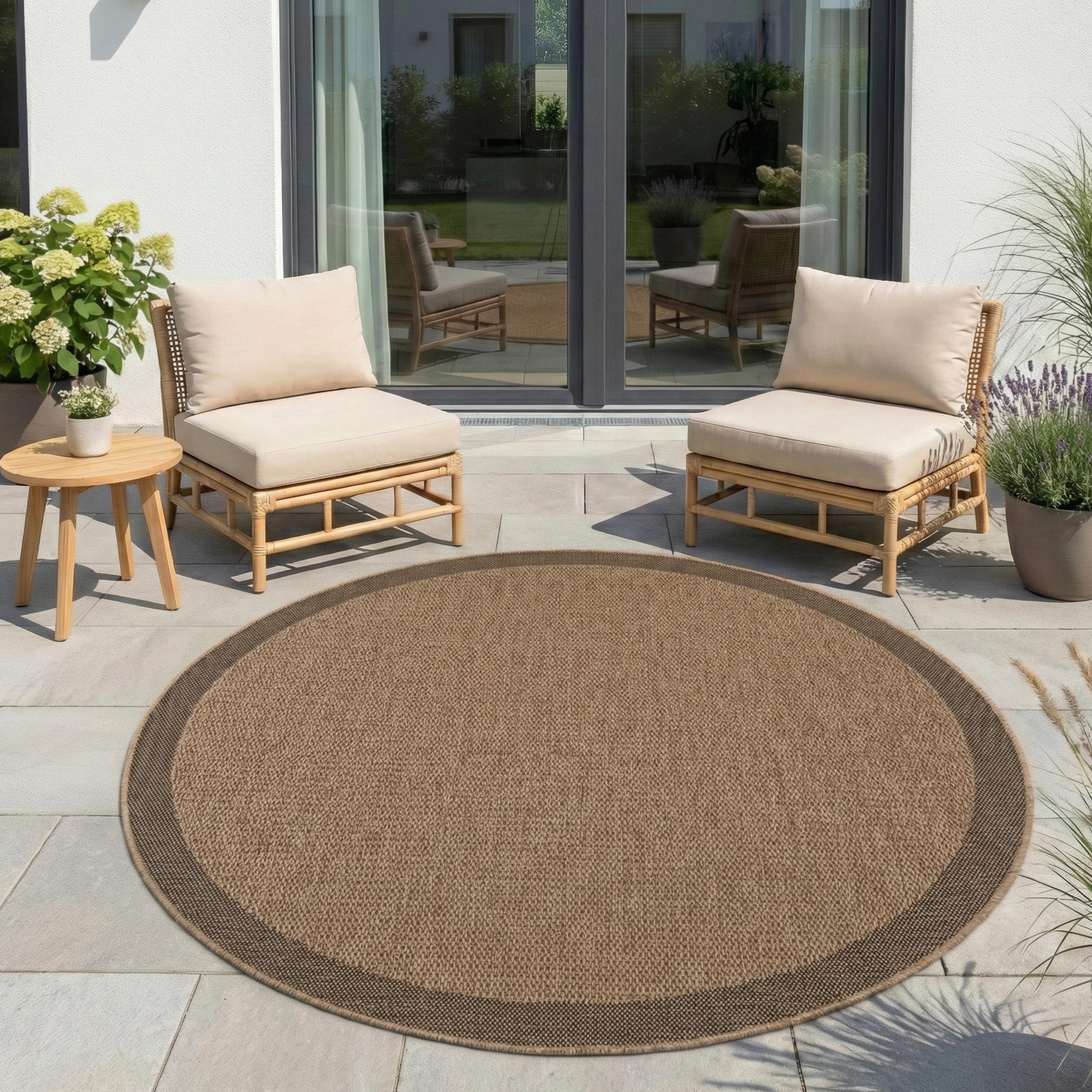 Ayyildiz Teppiche Outdoorteppich TIMBER 1402, rund, Höhe: 5 mm, Läufer, Rund, In und Outdoor, Jute Sisal Optik, Wohnzimmer, Terasse