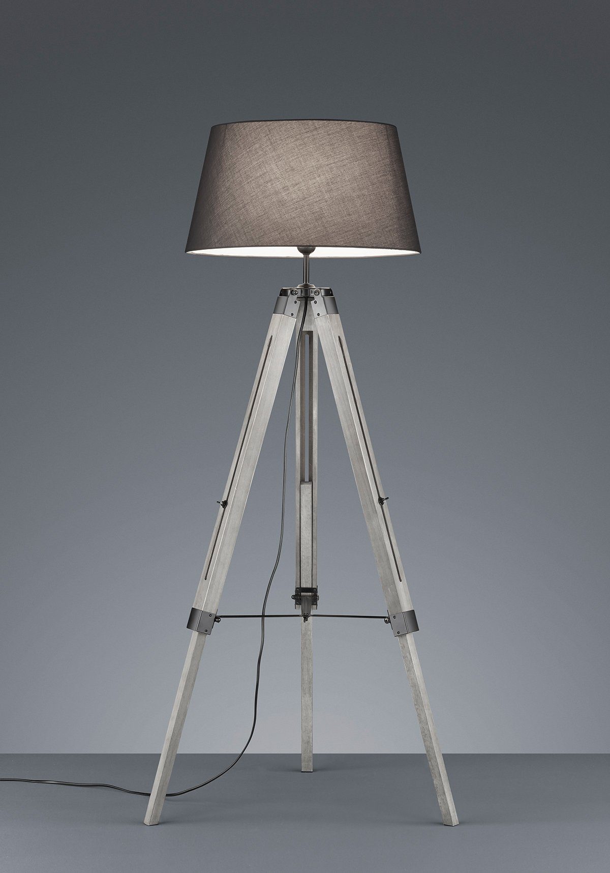 Stehleuchte Fußschalter Höhenverstellbar wechselbar, mit Stehlampe per / Leuchten Steuerung bis cm, bequeme max. Warmweiß, 143 TRIO Tripod, Textilschirm Leuchtmittel