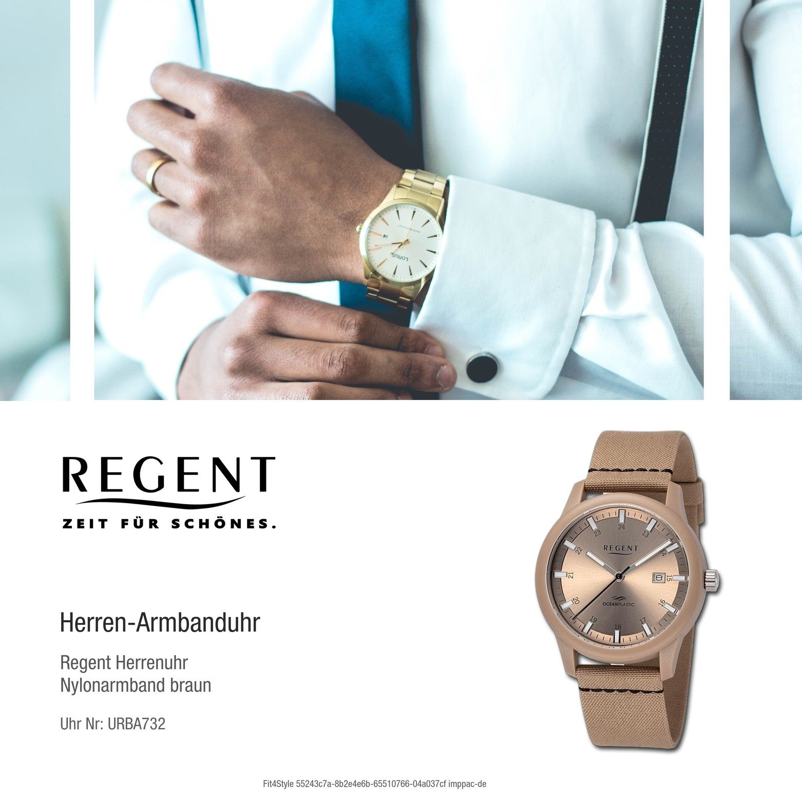 Regent Quarzuhr Regent Herren extra (ca. groß 40mm), Analog, Herren rund, Armbanduhr Armbanduhr Nylonarmband