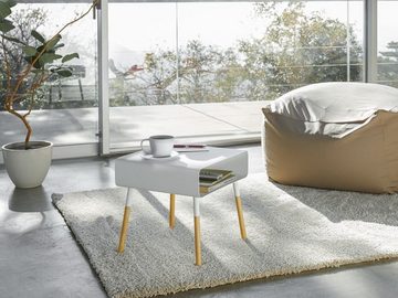 Yamazaki Beistelltisch "Plain" Design Ablagetisch, mit 2 Ebenen, Sofatisch, Nachttisch, 35x35x35cm, weiß