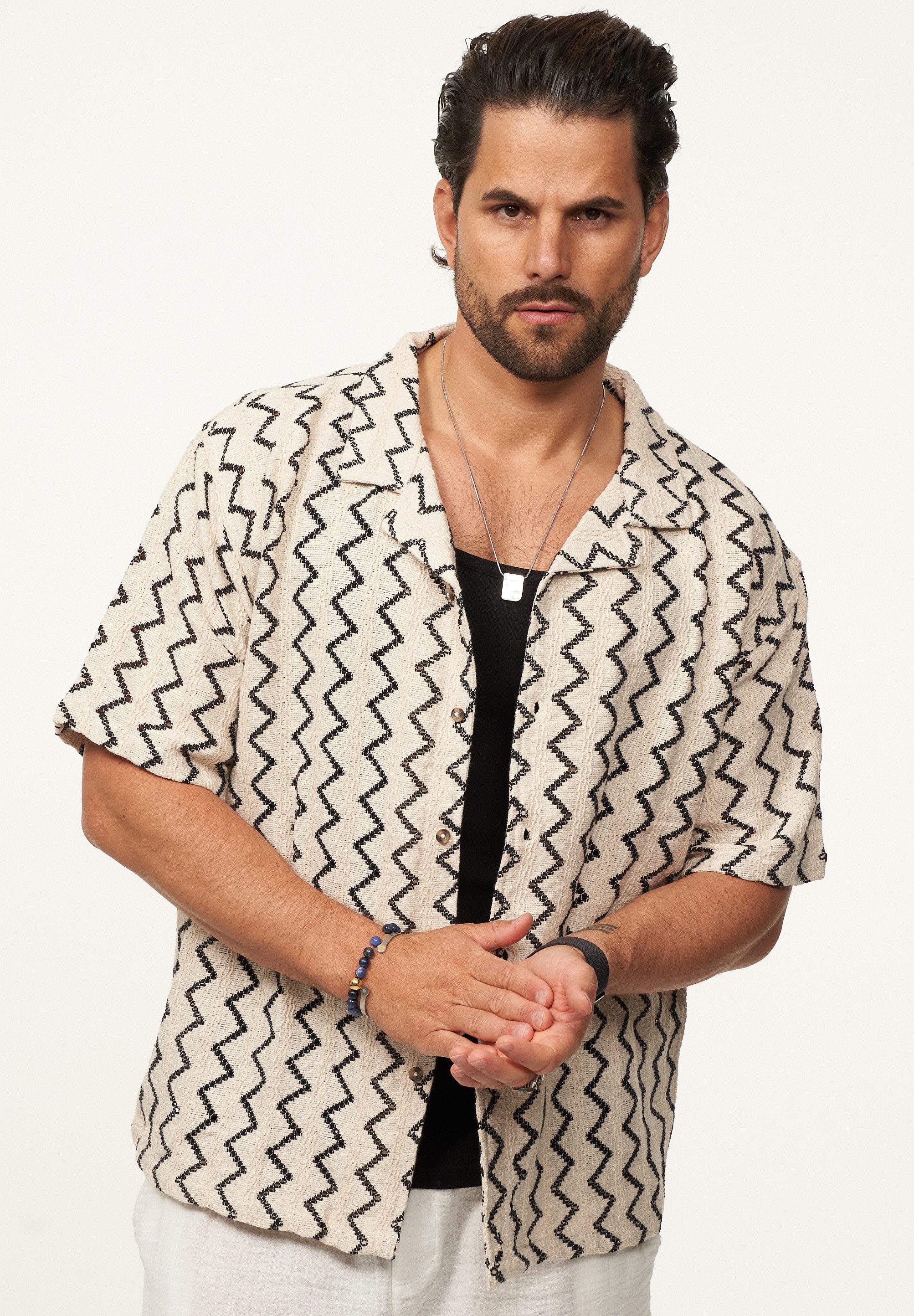 SOULSTAR Kurzarmhemd im Vintage Summer-Look Herren Kurzarm Strick Polo-Hemd T-Shirt – Bild 3 von 4