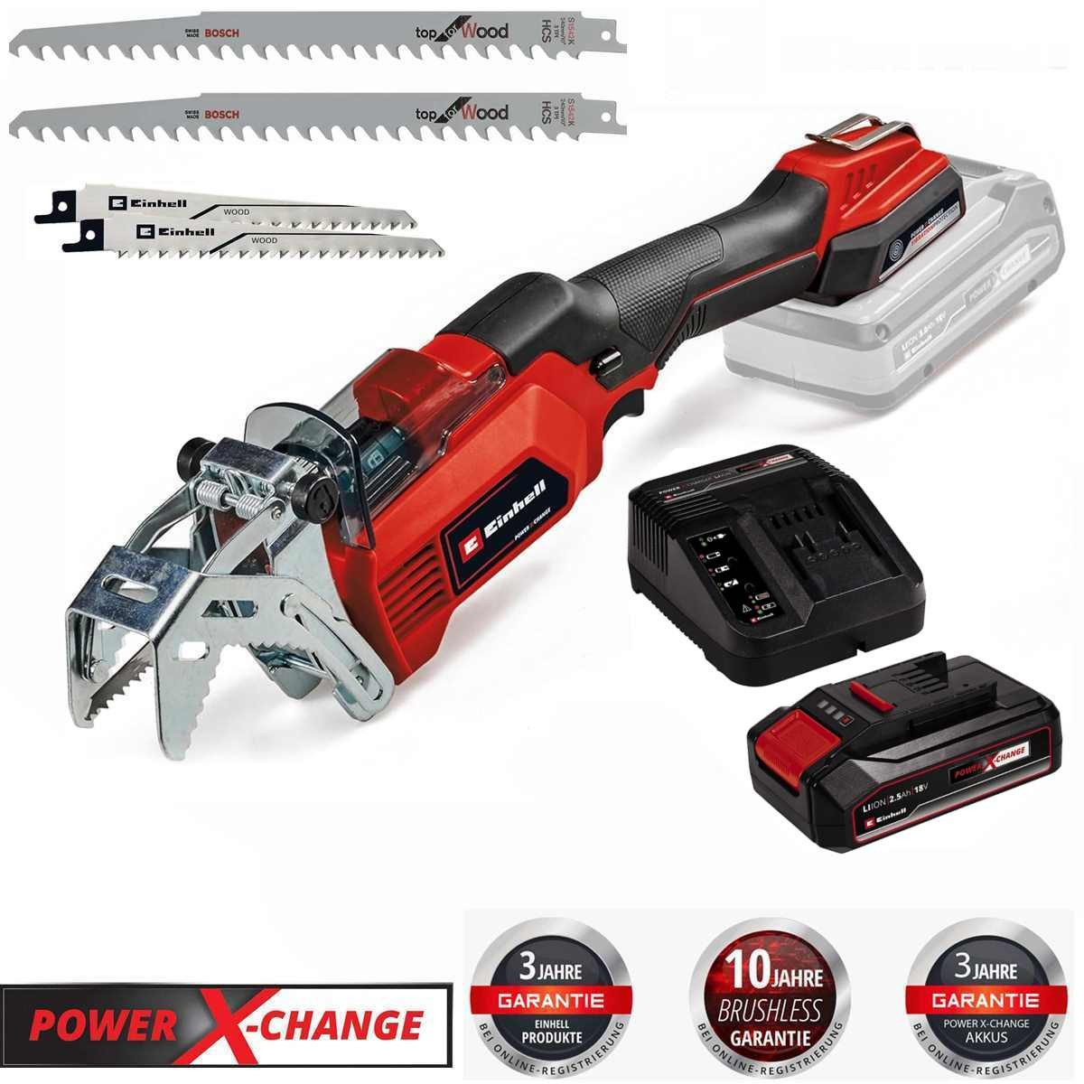 Einhell Akku-Säbelsäge Astsäge GE-GS 18 Li – 18 V & Akku 2,5 Ah + 2 Extra Sägeblätter Holz