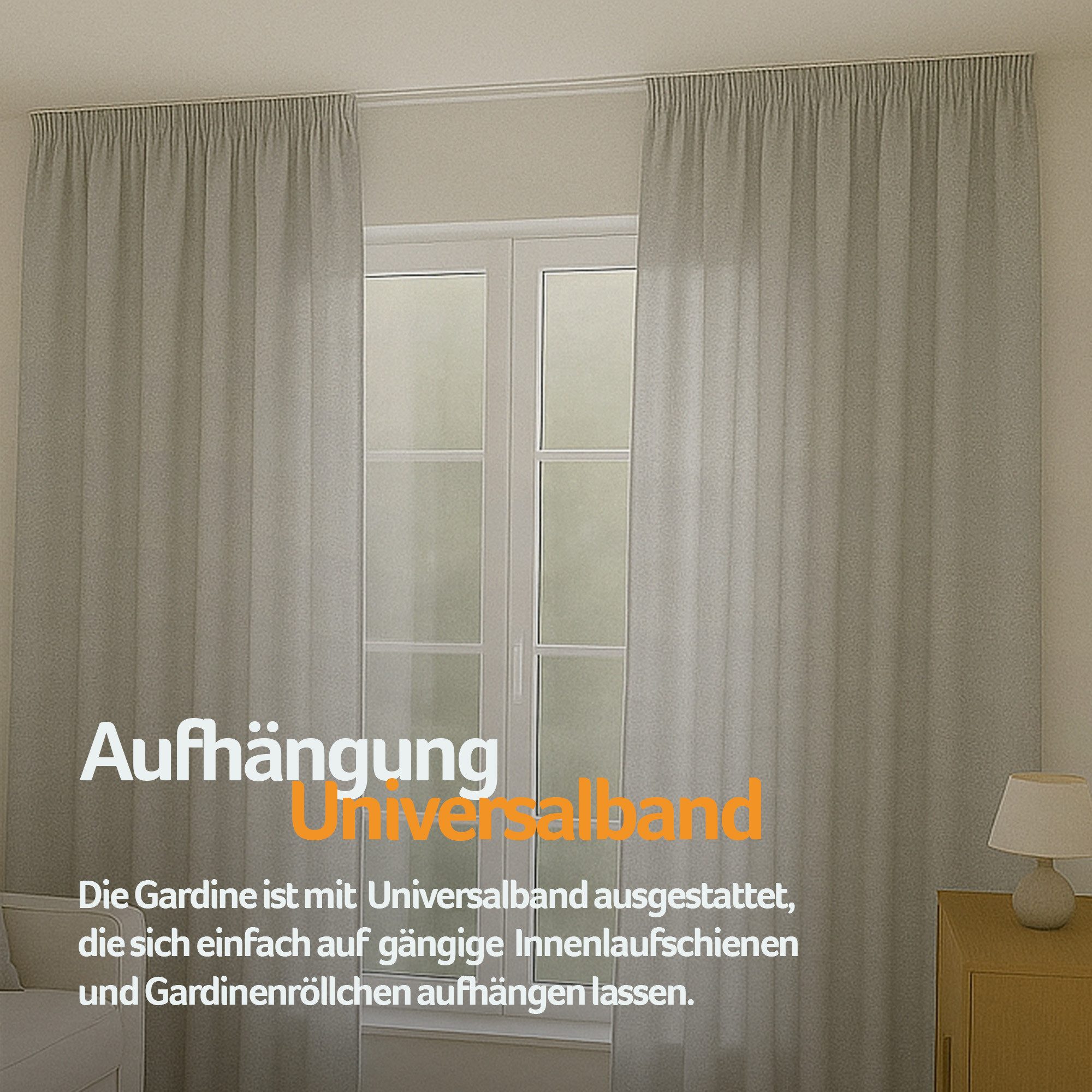 Bestlivings Gardine "Ellen" mit Universalband (2 St), Kräuselband, blickdicht, in moderner Satin-Optik, einfarbig, modern, waschbar bei 30°C – Bild 3 von 5
