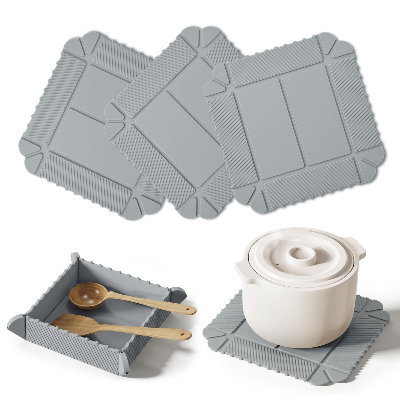 FOUORTUNATE-BEE Topfuntersetzer 3er Set klappbare Magnetische Silikon Topfuntersetzer Untersetzer, Hitzebeständig, Platzsparend, Rutschfest und Magnetisch Aufbewahrbar, 3-tlg.