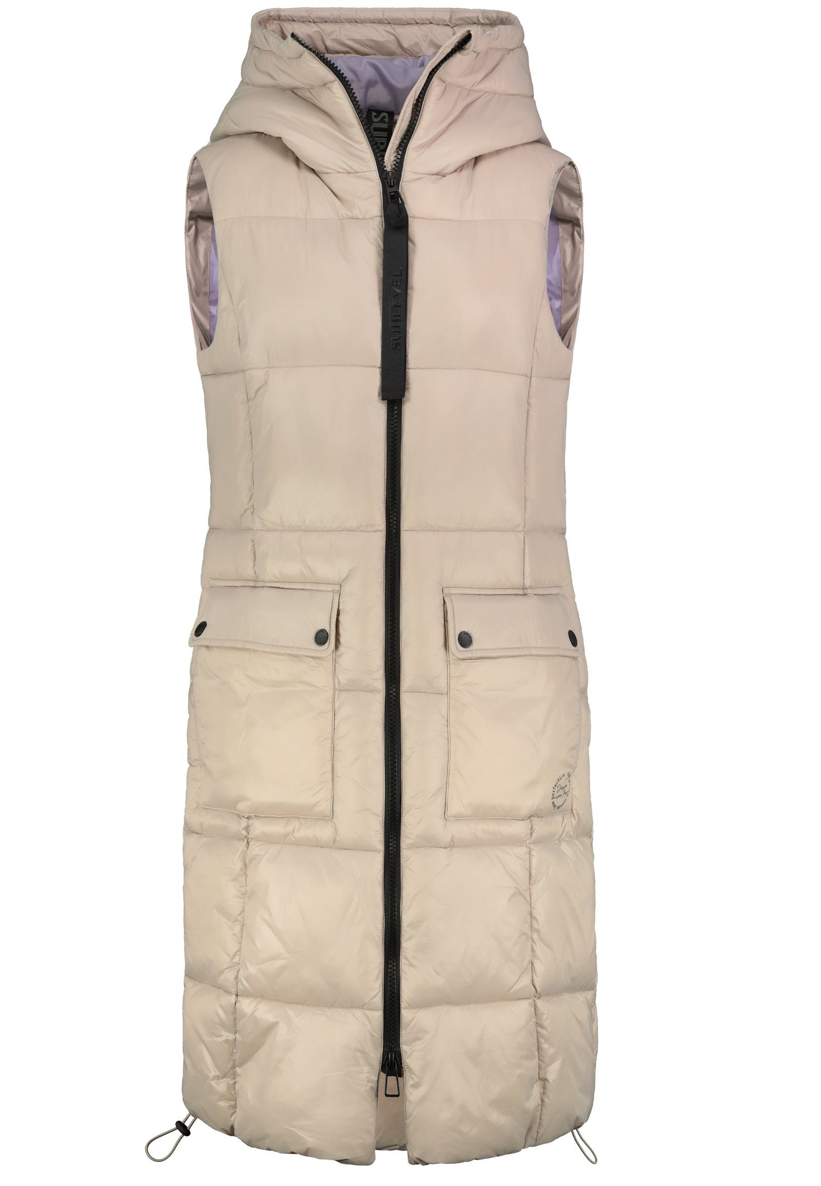 SUBLEVEL Steppweste Lange Stepp weste Kapuze Übergangs Herbst Frühlings Weste Windbreaker