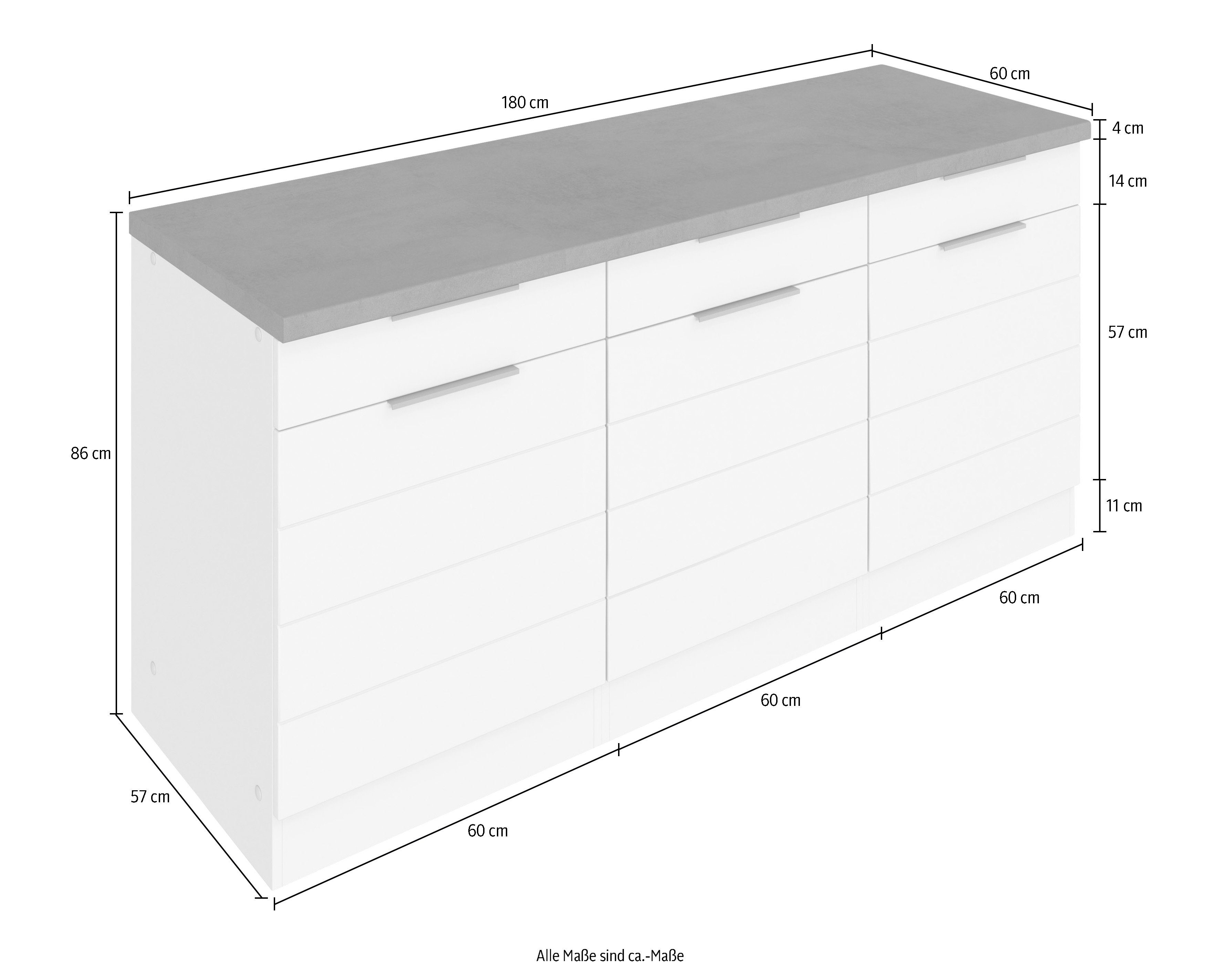 HELD MÖBEL Unterschrank Luhe 180 für | Lisene breit, MDF-Fronten cm weiß mit Stauraum, Matt/weiß weiß waagerechter viel