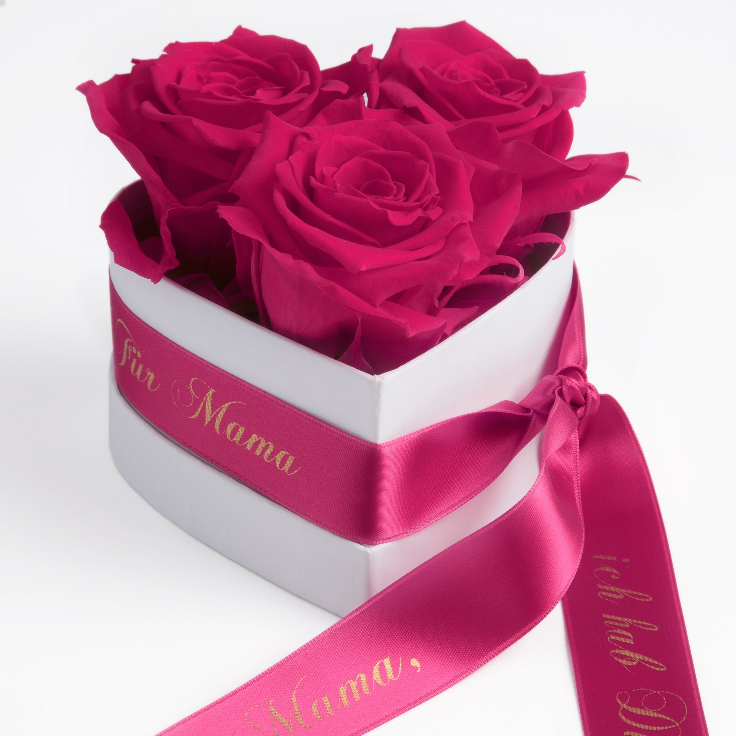 Kunstblume Rosen Box Herz 3 Infinity Rosen Mama, ich hab Dich lieb Geschenk Rose, ROSEMARIE SCHULZ Heidelberg, Höhe 10 cm, echte Rosen haltbar bis zu 3 Jahre, Made in Germany