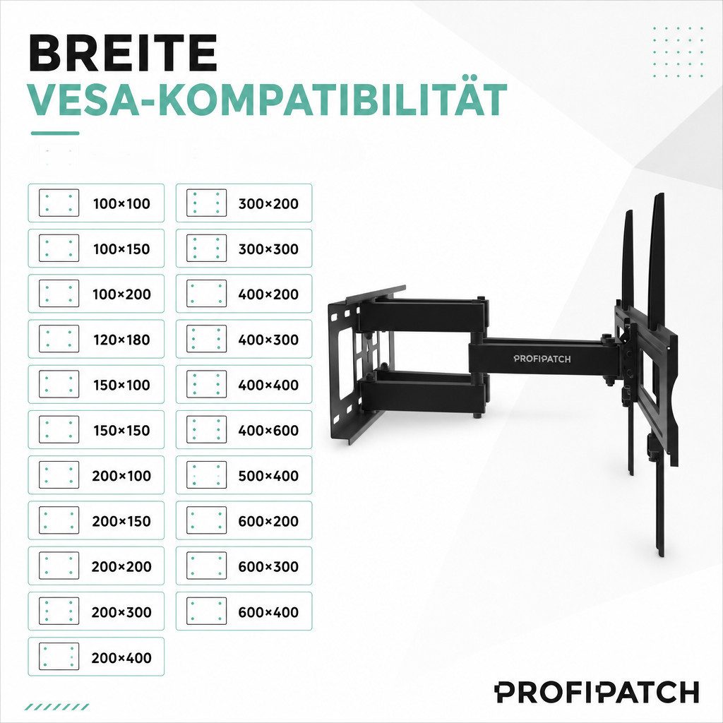 ProfiPatch TV-Wandhalterung 37-75 Zoll schwenkbar & neigbar bis 60kg, (bis 75 Zoll, 1-tlg)