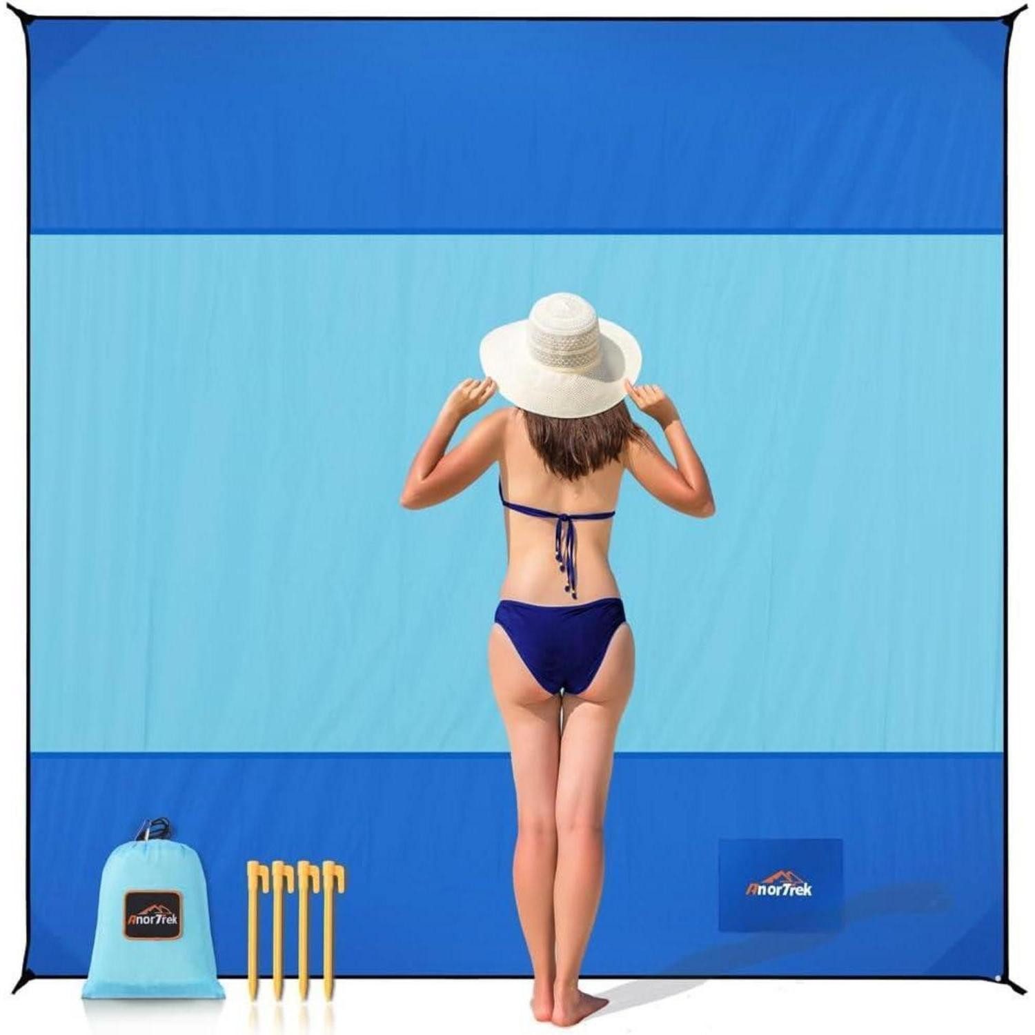 Picknickdecke Stranddecke Sandfrei XL Blau & Himmelblau 200 x 200 cm (1-4 Personen), LuxusKollektion