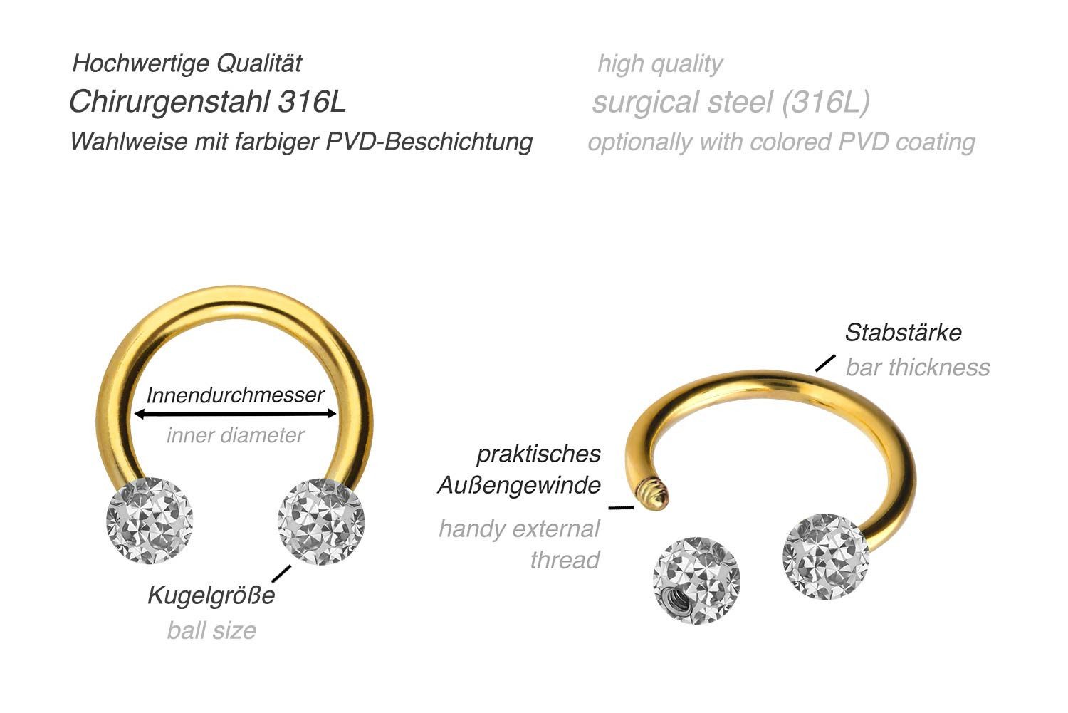 PIERCINGLINE Nasenpiercing Chirurgenstahl Hufeisenring EPOXY-KUGELN (Hufeisen-Ringe, 1-tlg)