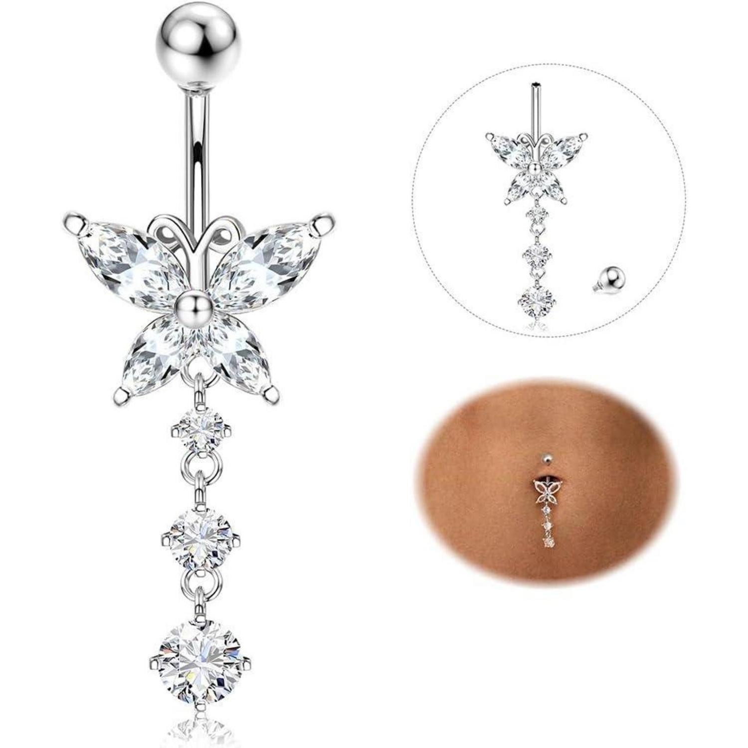 YADOCA Bauchnabelpiercing Bauchnabelpiercing Titan Gold Silber CZ Bauchnabe günstig online kaufen