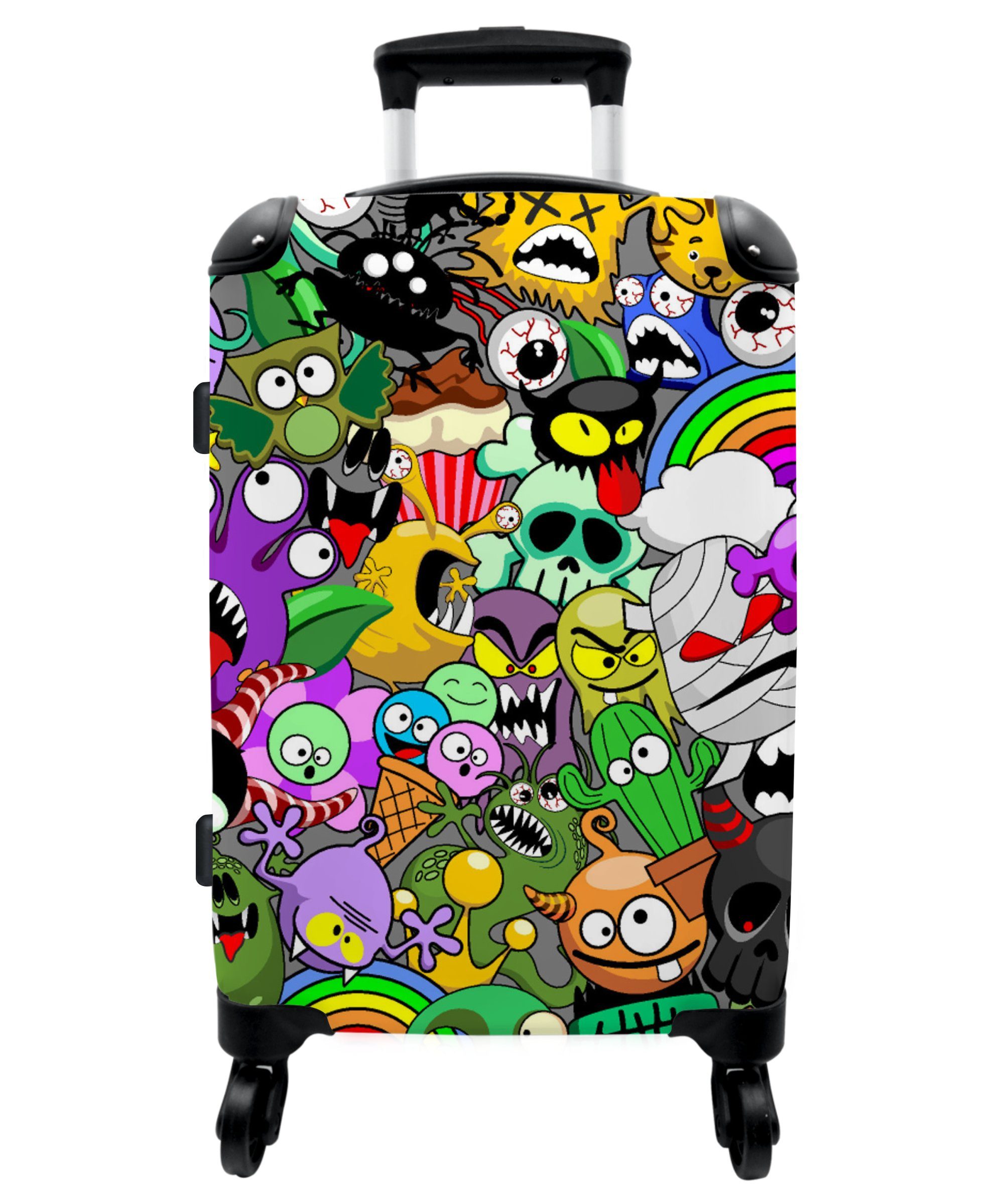 NoBoringSuitcases.com© Koffer Neon - Muster - Lustig - Monster - Regenbogen - Kinder 67x43x25cm, 4 Rollen, Mittelgroßer Koffer für Kinder, Trolley