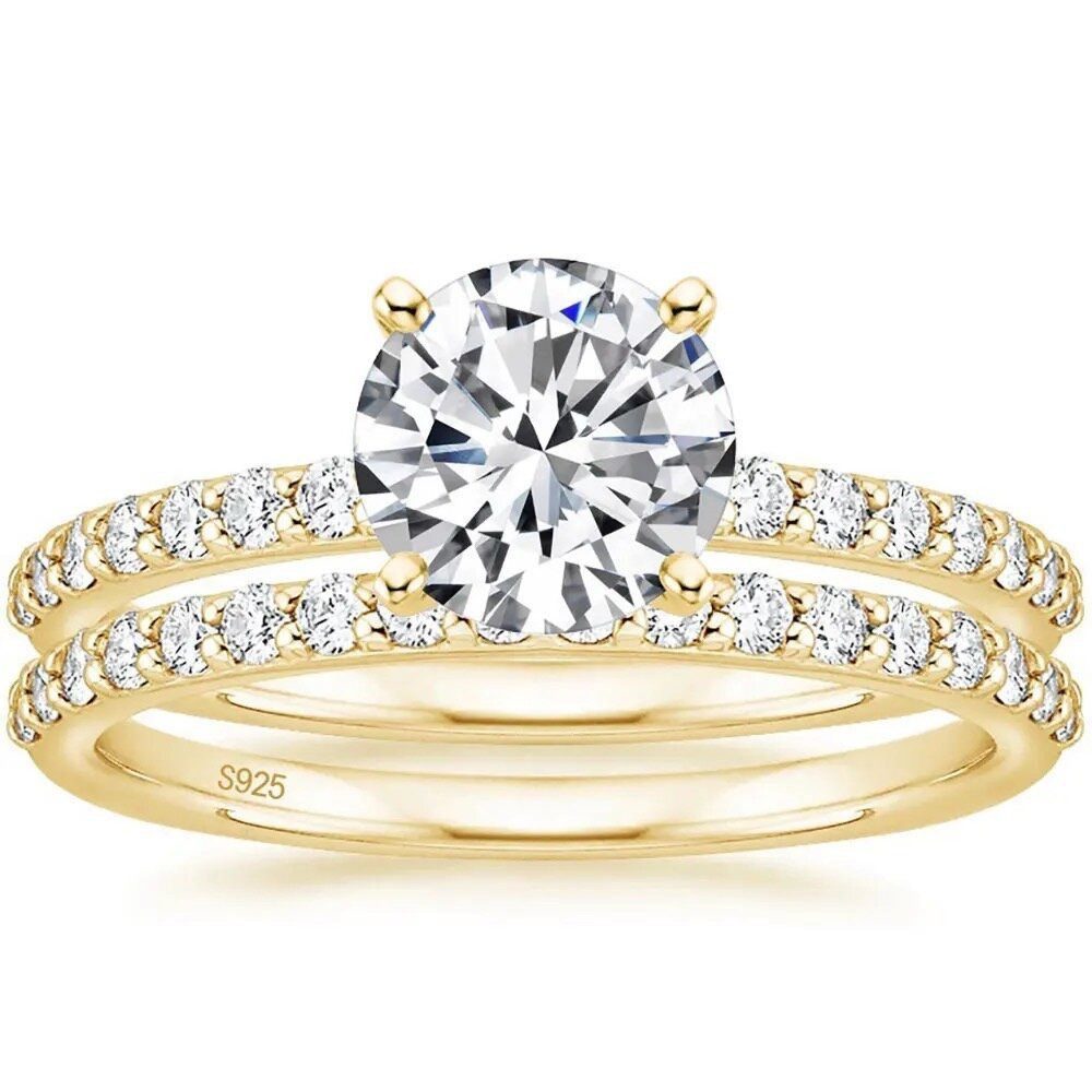 Memoirering Extravaganter zweiteiliger Moissanit Memoirere Set 2 Ringe 925 Silber