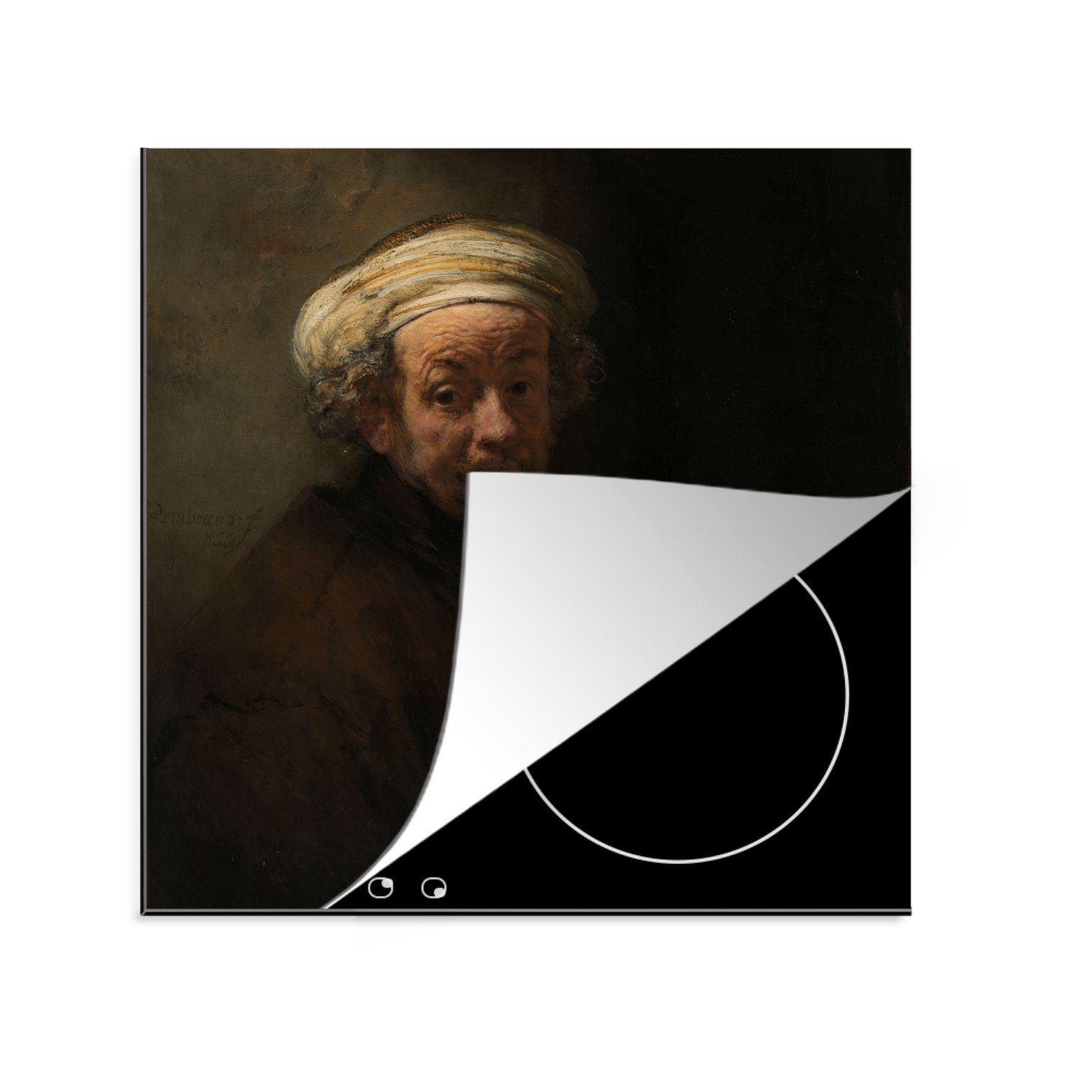 MuchoWow Herdblende-/Abdeckplatte Selbstbildnis als Apostel Paulus - Gemälde von Rembrandt van Rijn, Vinyl, (1 tlg), 78x78 cm, Ceranfeldabdeckung, Arbeitsplatte für küche