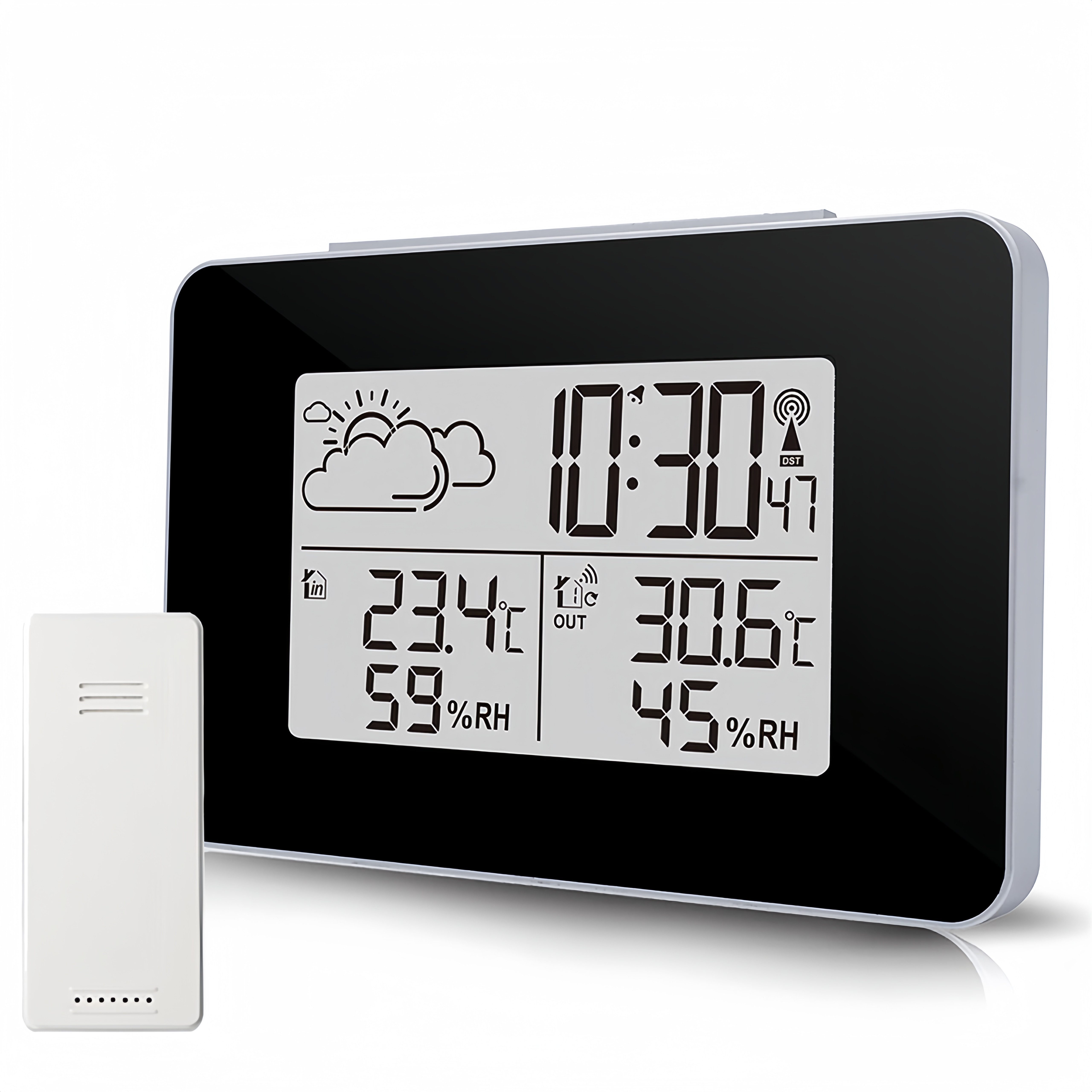 BlingBin mit Außensensor, Wetterstation kabellos mit Wettervorhersage Funkwetterstation (mit Außensensor, Funkuhr Wetterstation mit Thermometer, Hygrometer, Funkuhr und Wecker)