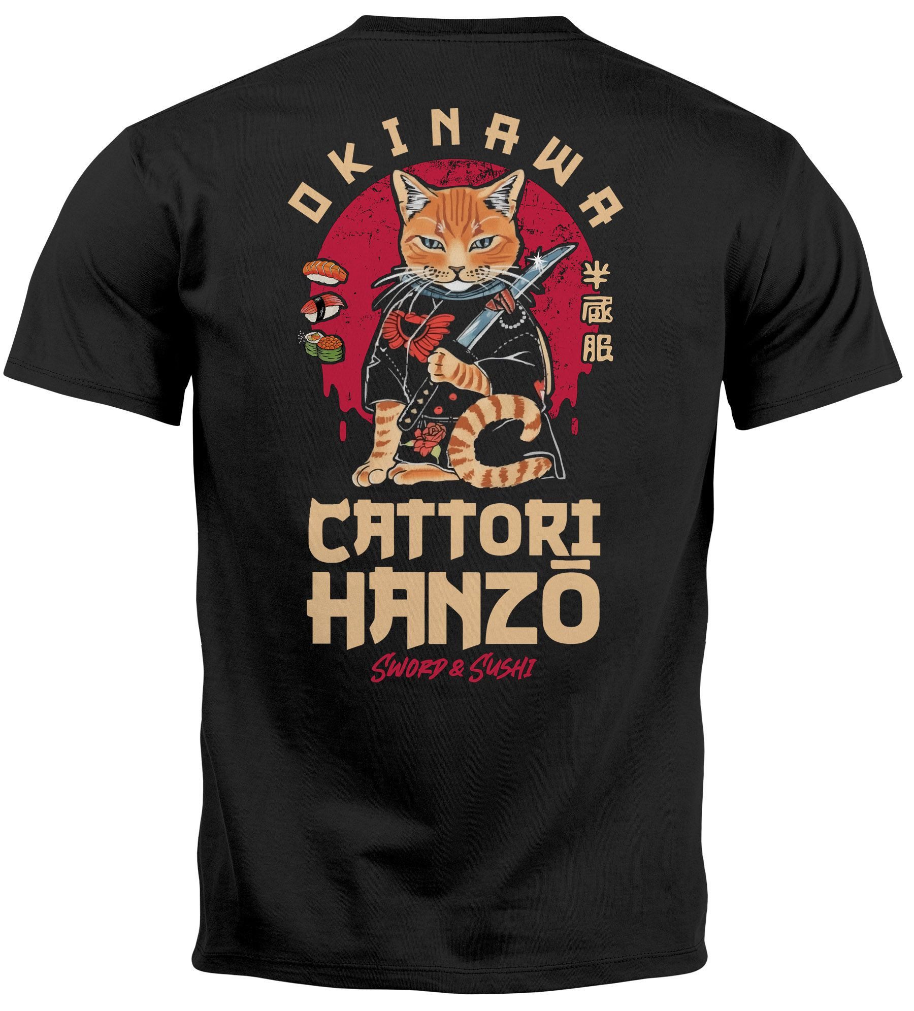 Print-Shirt Herren T-Shirt Rückendruck Brustlogo Cattori Hanzo Japan Style Sushi