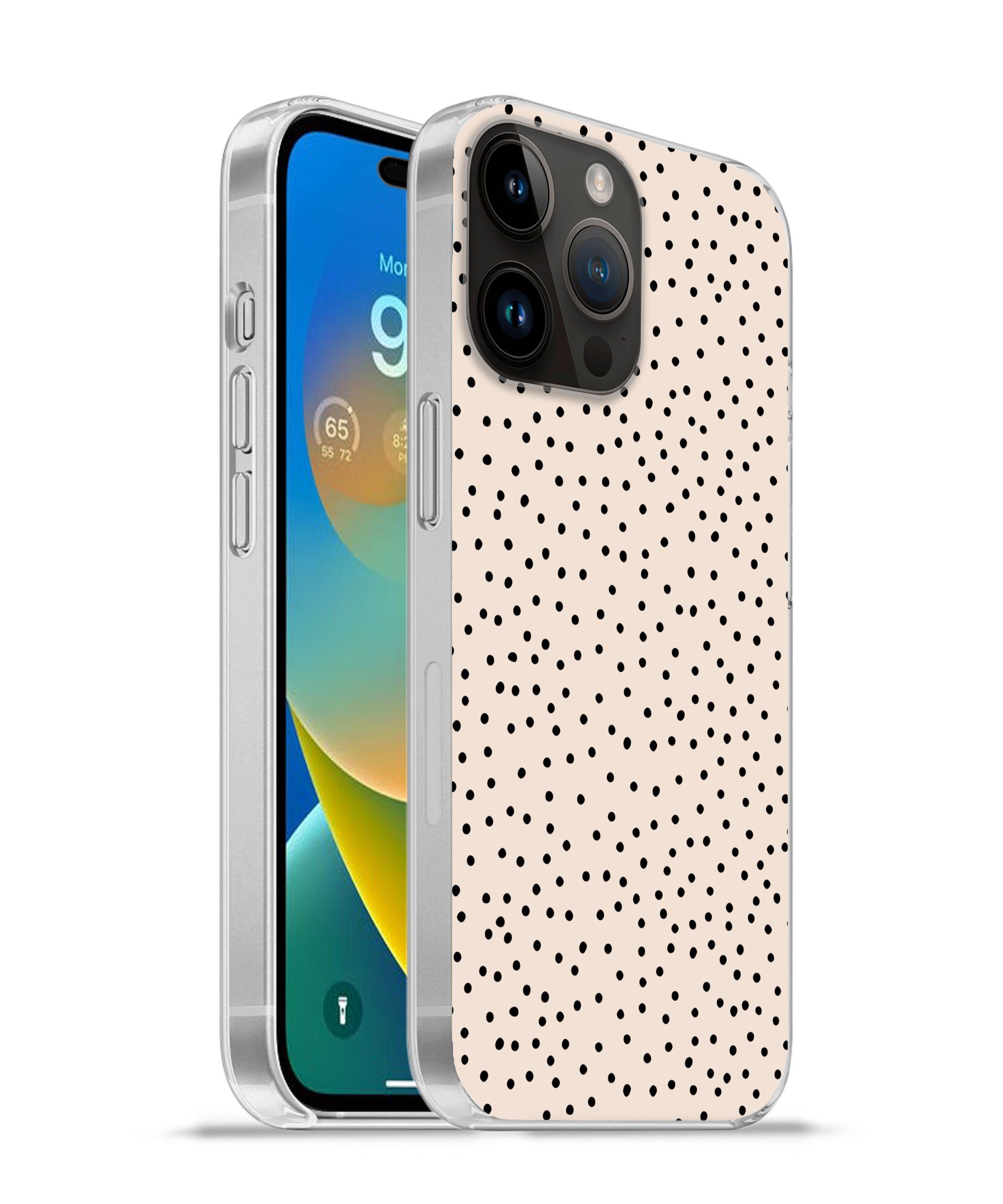 MuchoWow Handyhülle für Apple iPhone 14 Pro Max Polka dot - Beige - Schwarz, Smartphone-Bumper, Print, Handy Schutzhülle Dünn