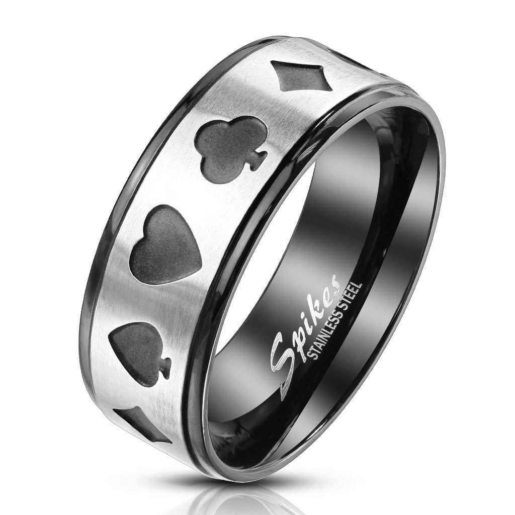 BUNGSA Fingerring Ring Poker Karten Silber/Schwarz aus Edelstahl Unisex (1  Ring, 1-tlg), Damen Herren