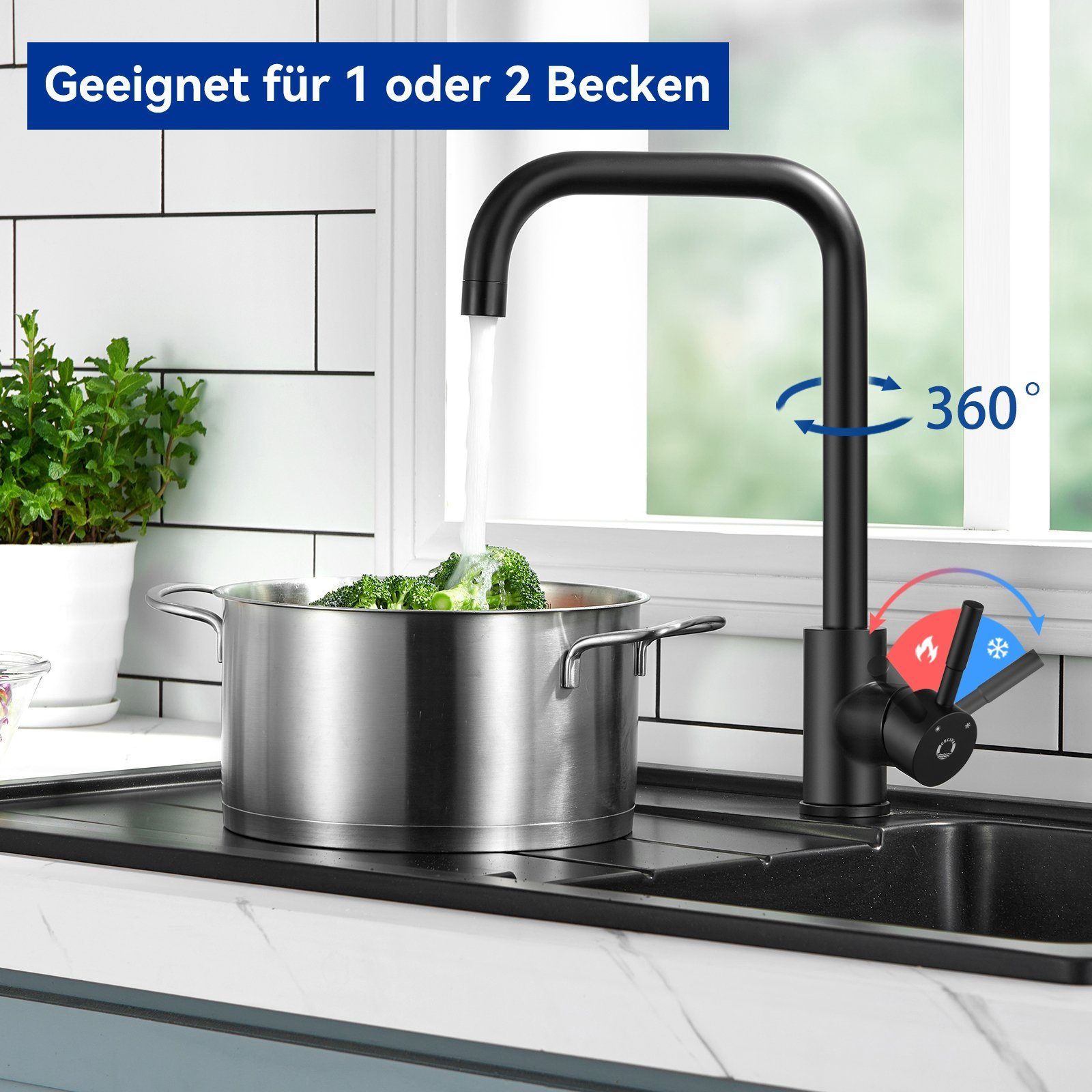 CECIPA Niederdruck-Küchenarmatur – – Spülbeckenhahn Drehbar Küchenarmatur 360° Schwarzer