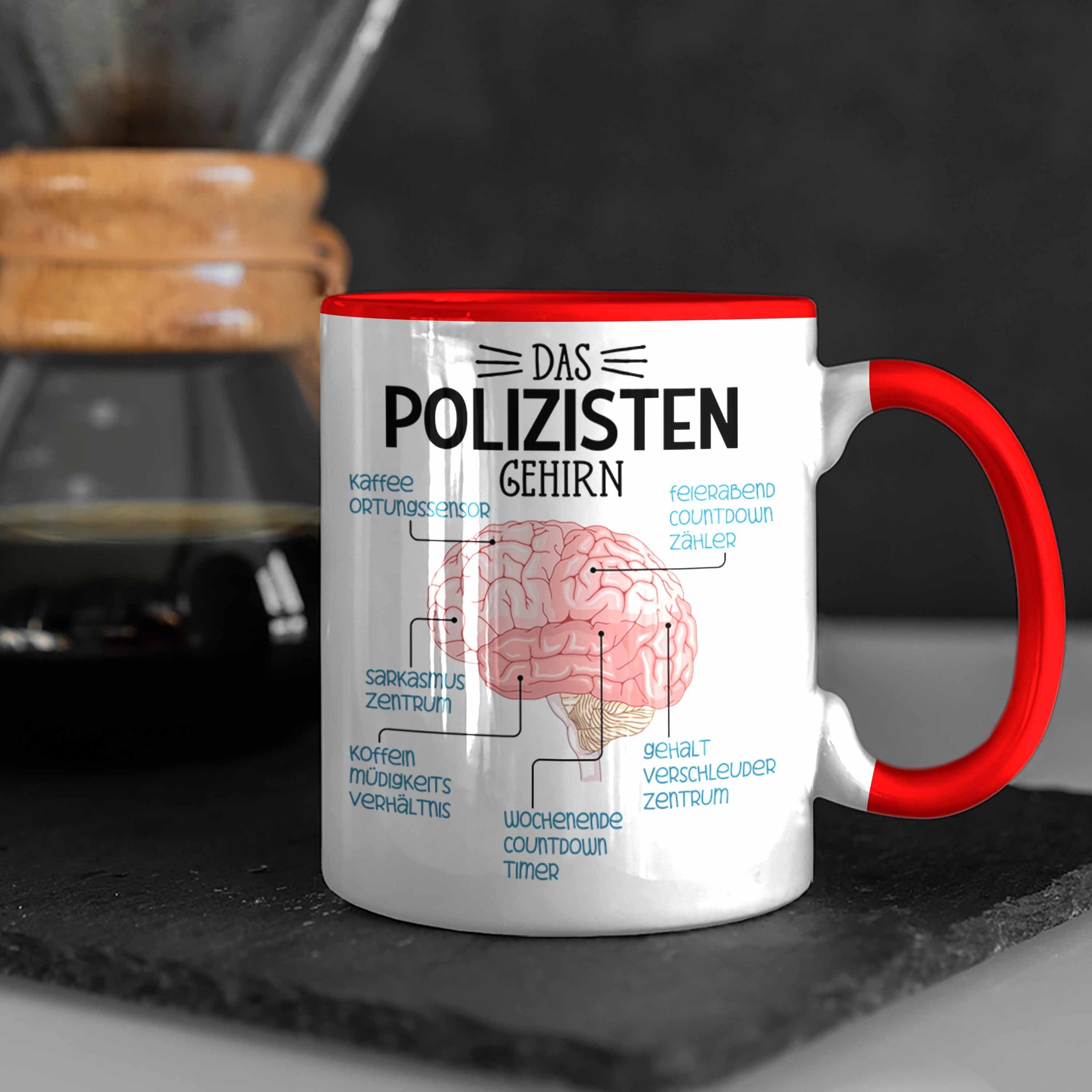 Trendation Geschenk Polizisten Spruch Gehirn Lustiger Tasse Polizist Tasse Rot