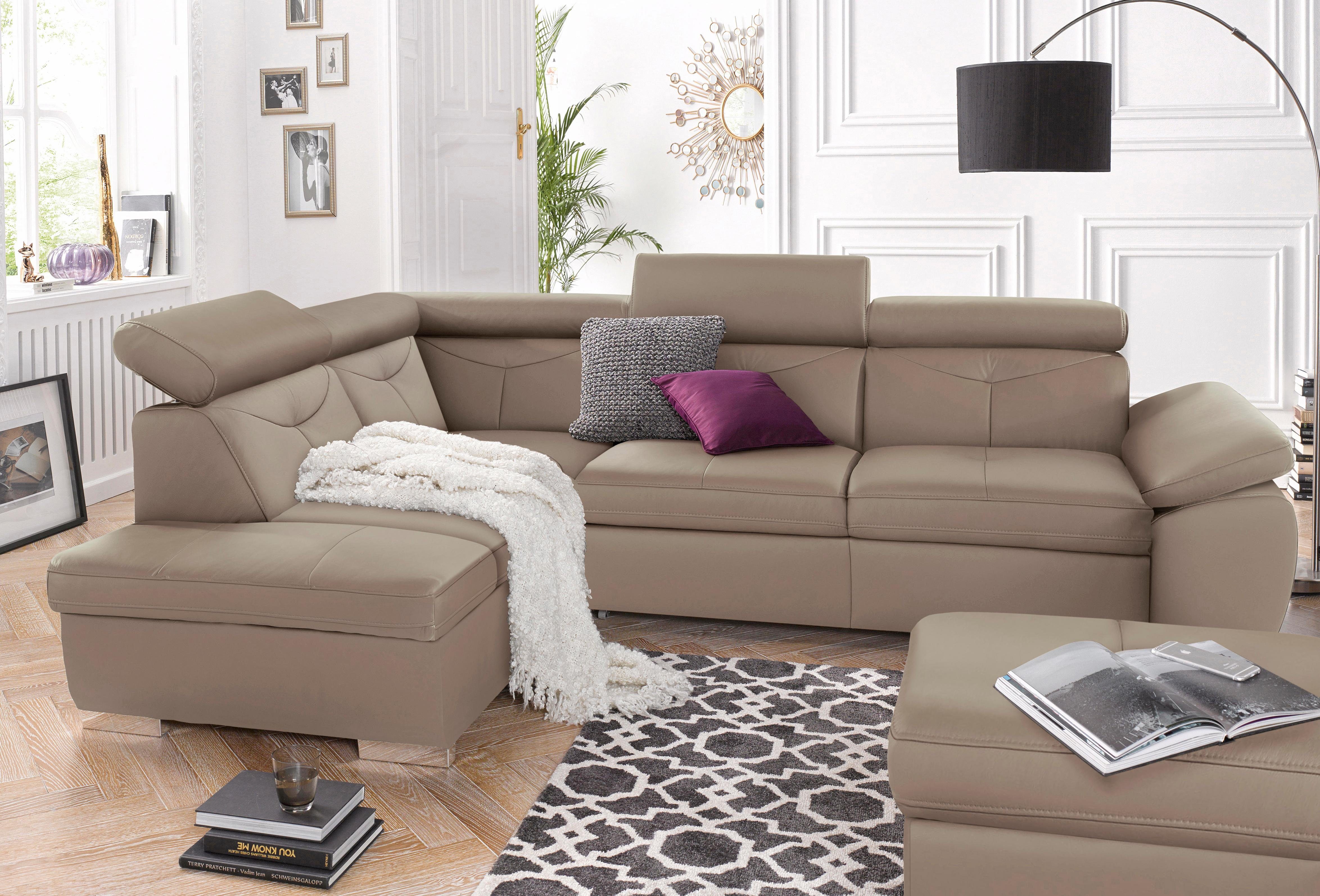 exxpo - sofa fashion Ecksofa Spring, super bequem und komfortabel mit Armteil- und Kopfteilfunktion, wahlweise mit Bettfunktion und Bettkasten, L-Form